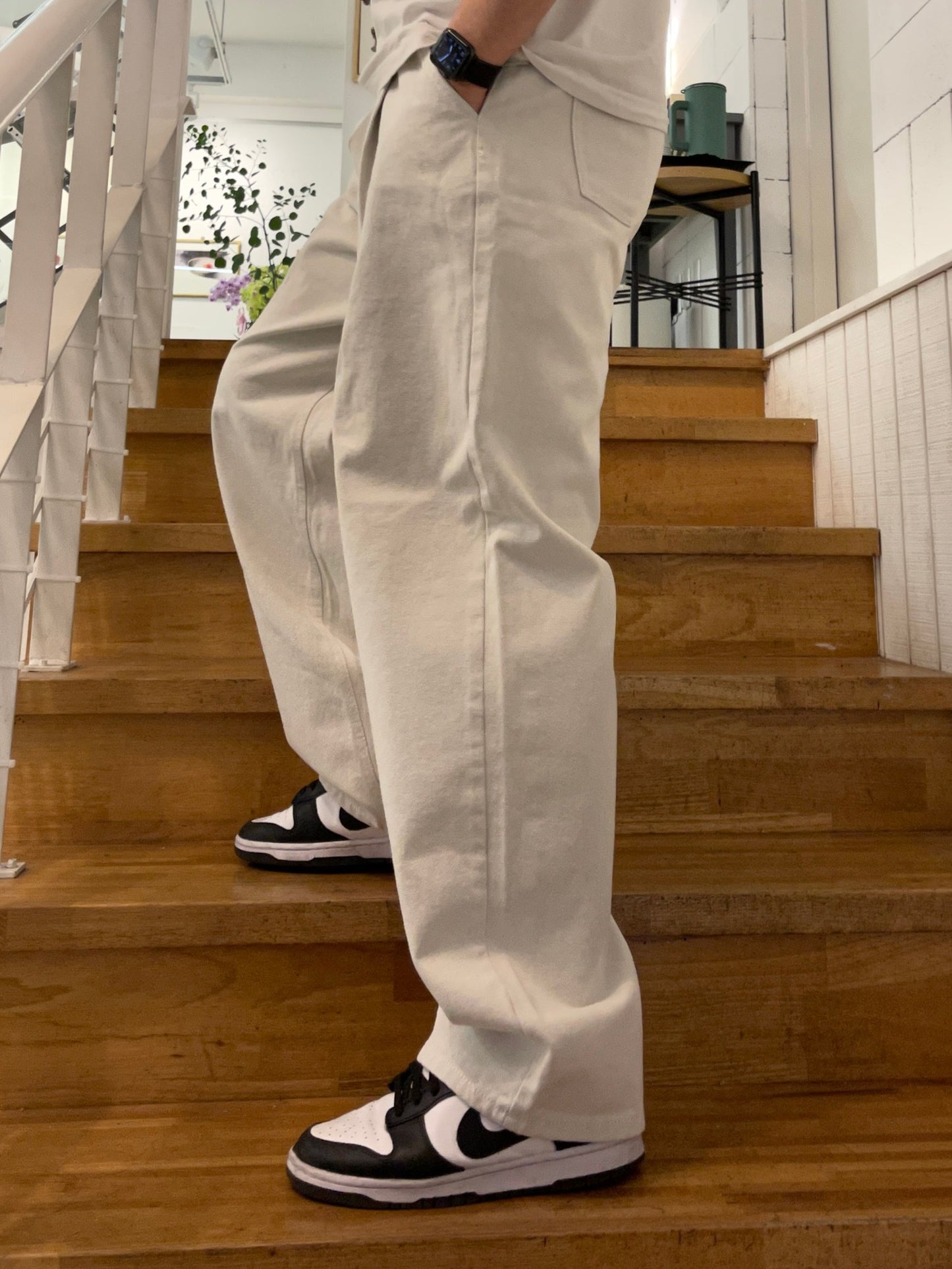 Long Wide Denim Pants Light gray