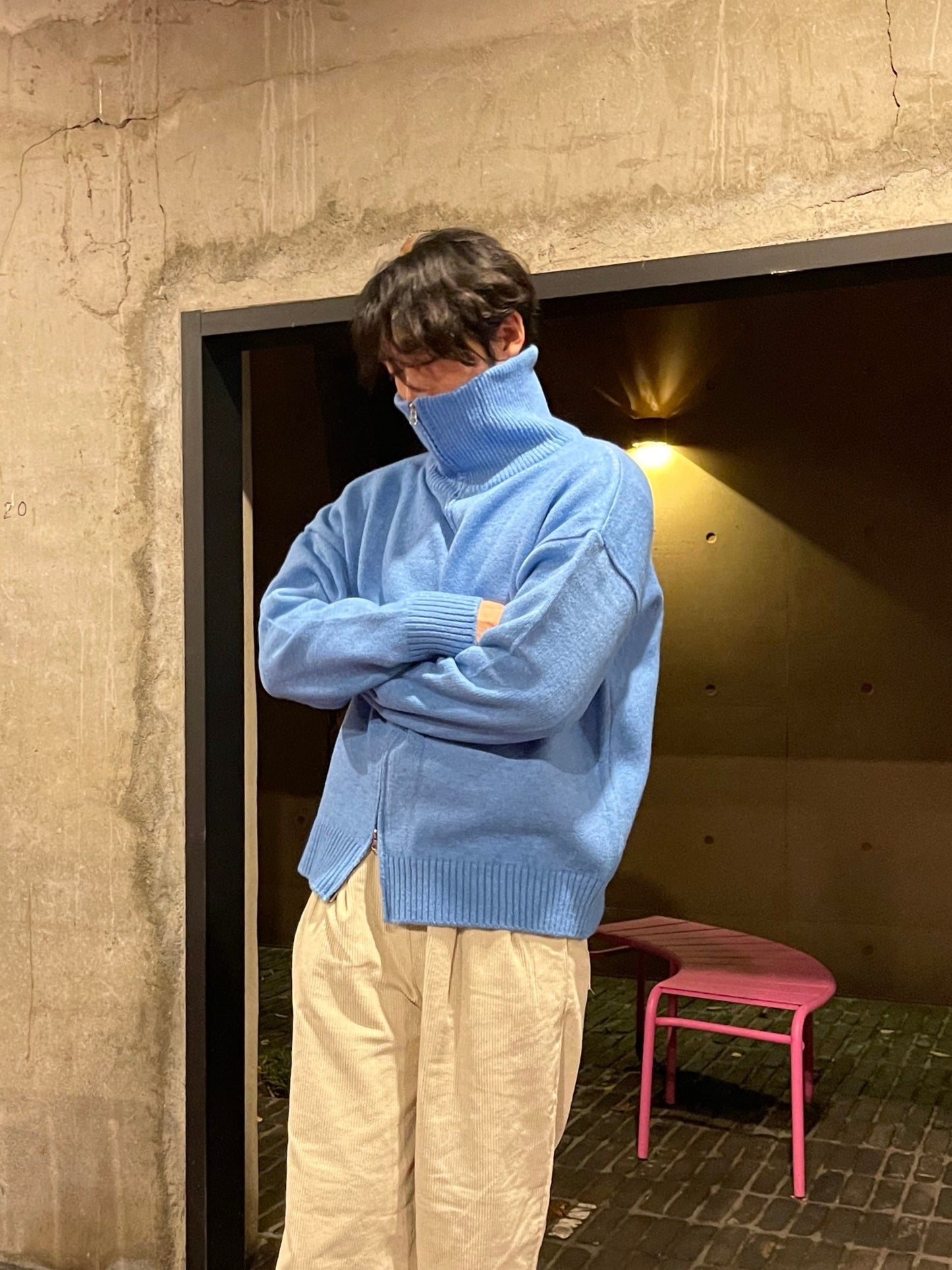 Turtleneck Knit 2way Zipup Skyblue