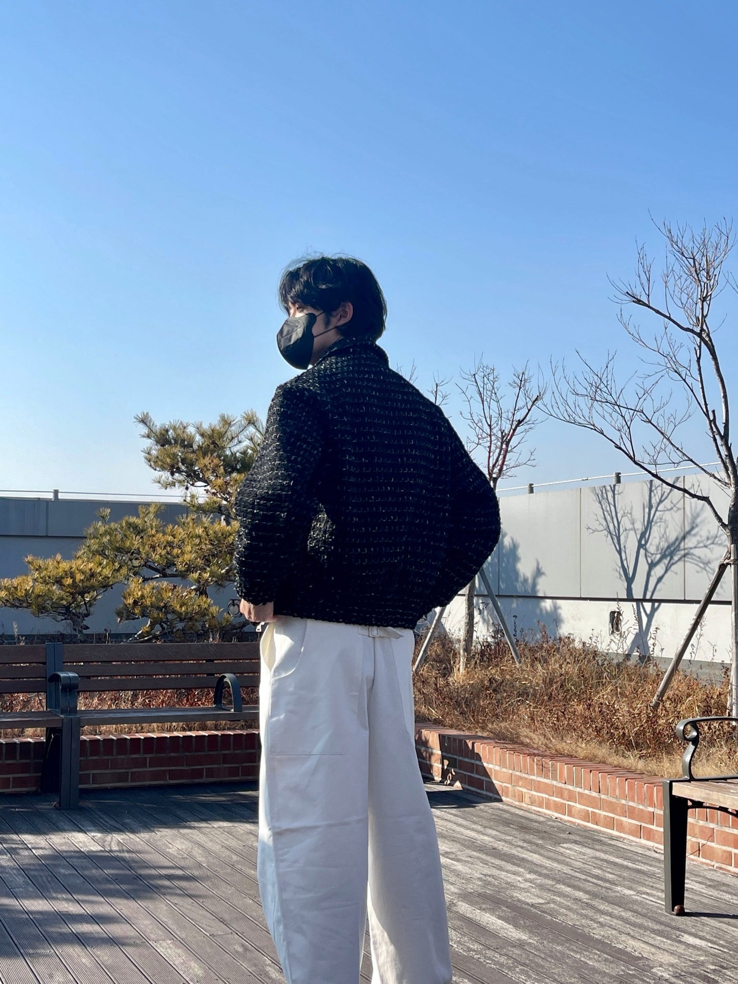 트위드 크롭 오버핏 점퍼 블루종 울 트위드자켓 카라자켓 블랙 Tweed Cropped Wool Jumper Black