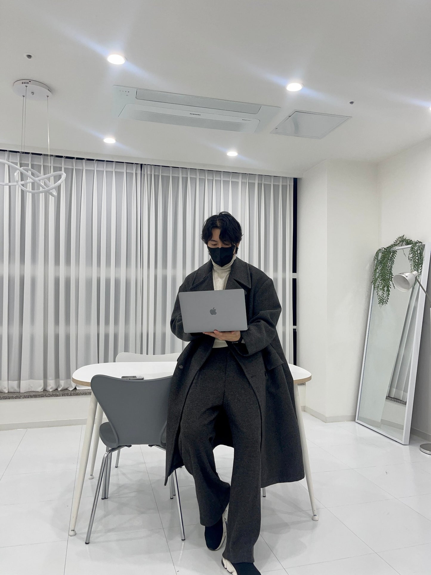 Back Slit Overfit Double Coat Charcoal