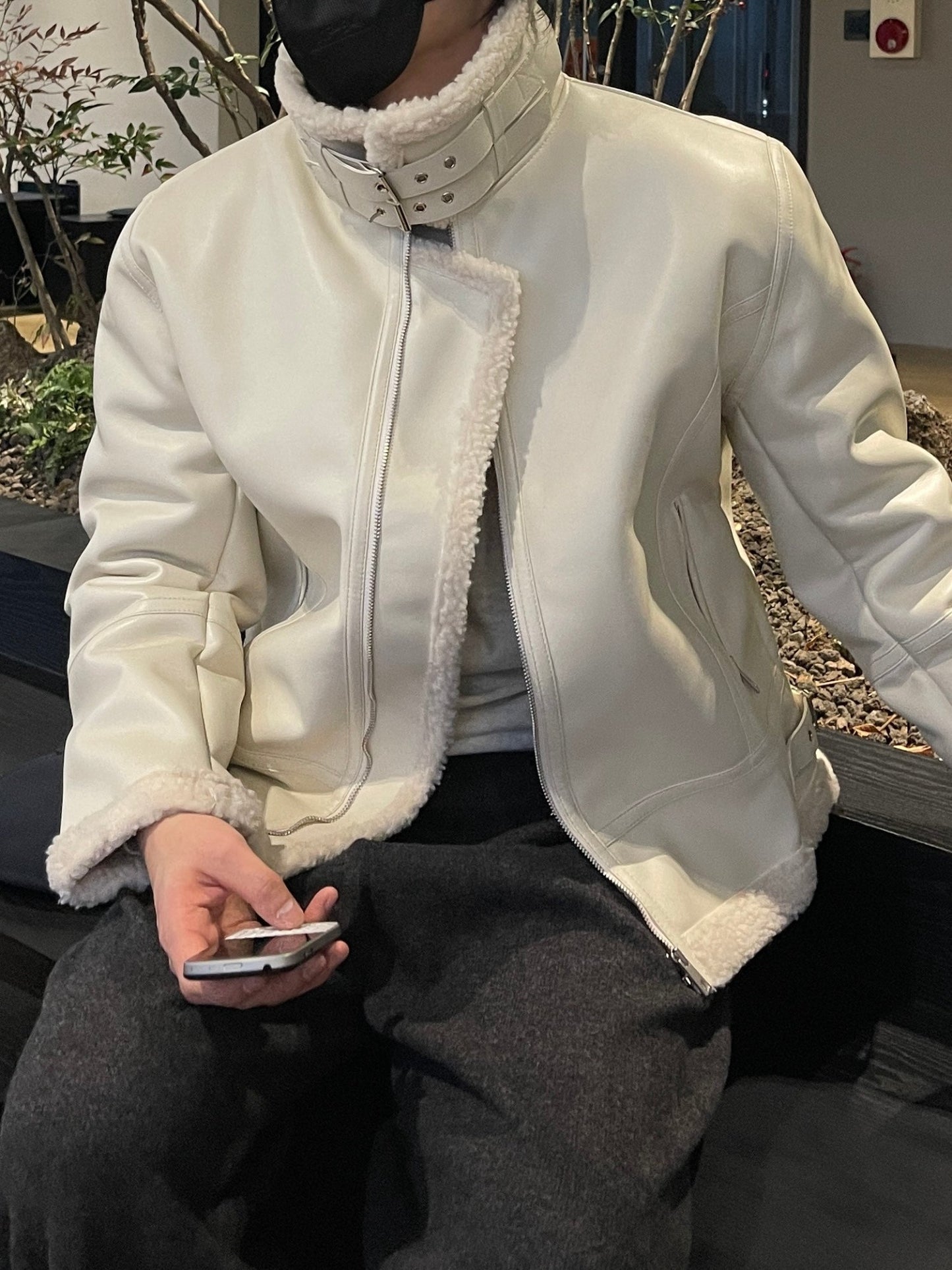 Casual Shearling Jacket Mustang Ivory