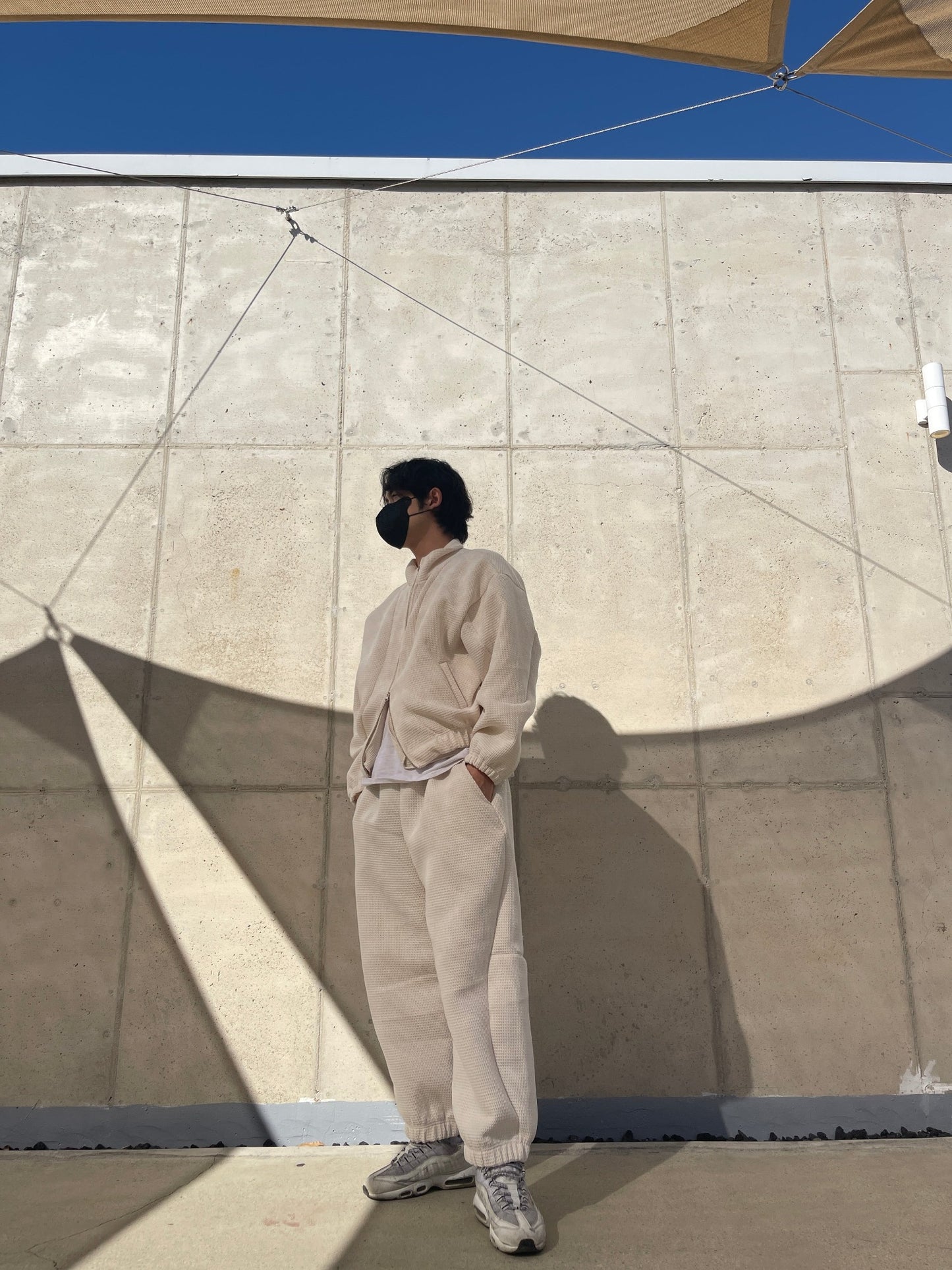 Balloon Woolen Jacket Pants Setup White ivory