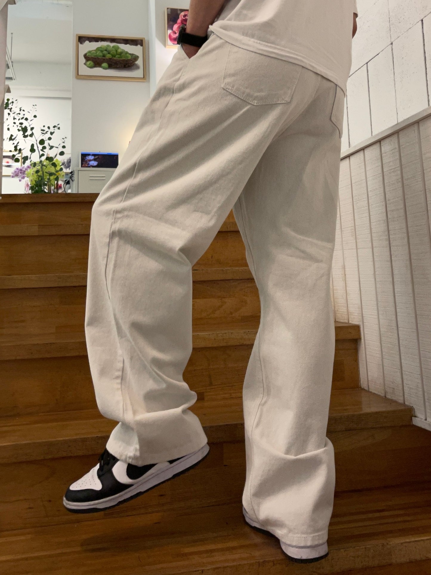 Long Wide Denim Pants Light gray
