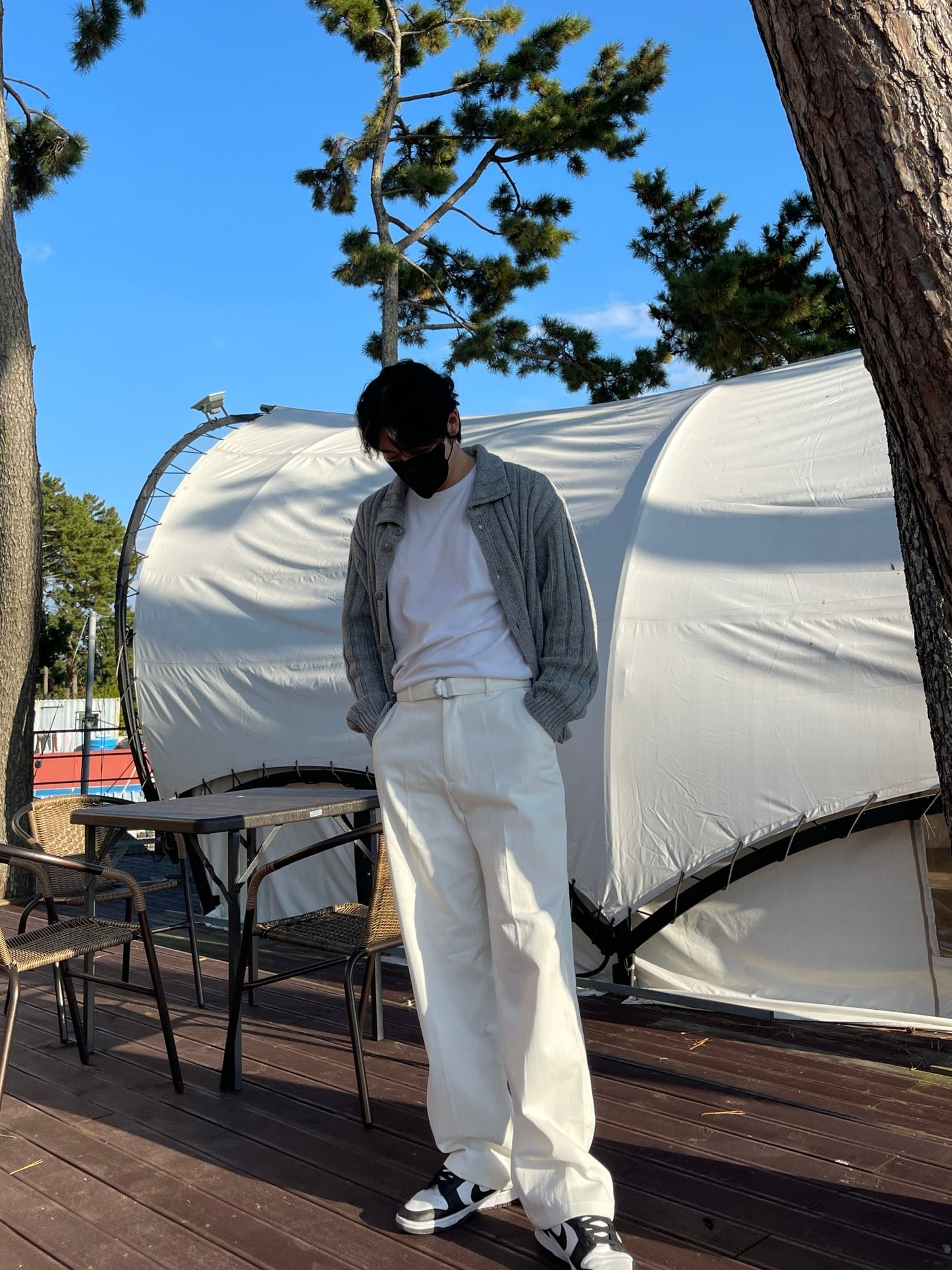 Belted Regular Pants White ivory
