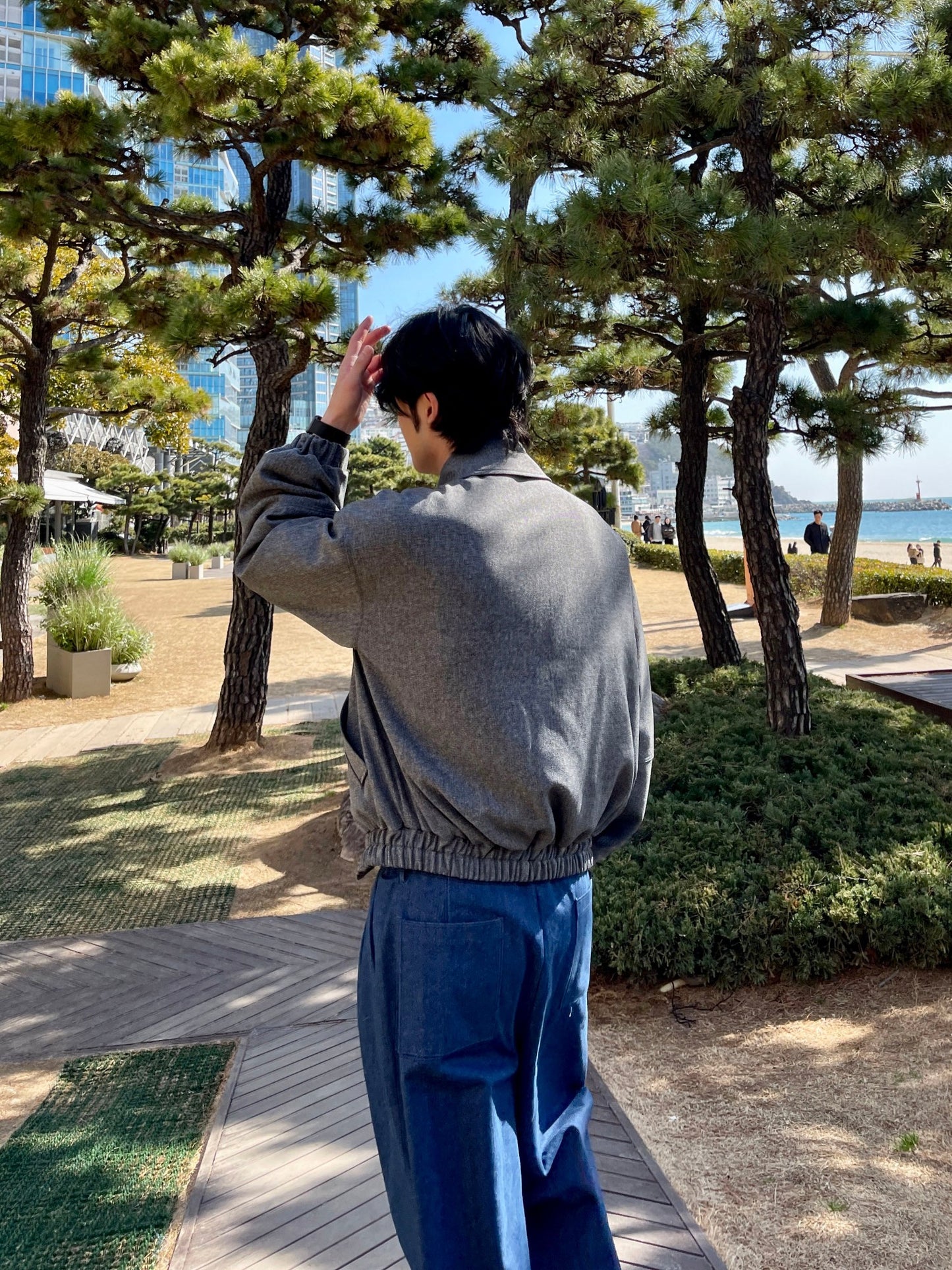 남자숏자켓 오버핏 크롭 봄재킷 미니멀룩 다크그레이 Balloon Crop Jacket darkgrey