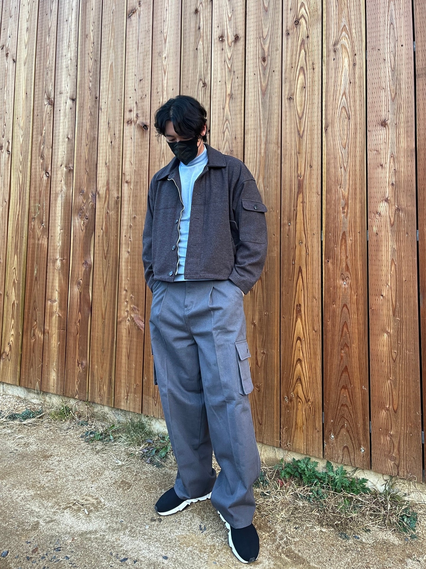 Nonfaded Row Cotton Wide Cargo Pants Charcoal