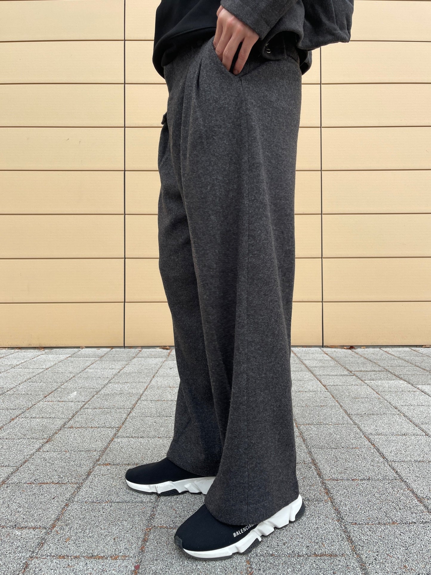 Sakariba Pintuck Wide Slacks Charcoal