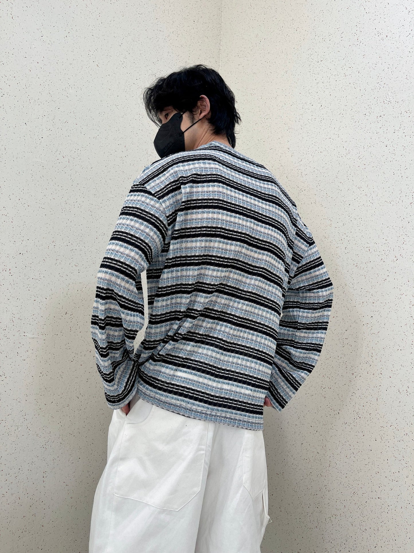 Unique Stripe Knit Black 스트라이프 니트티 봄 남자니트 루즈핏 오버핏 단가라니트 블랙