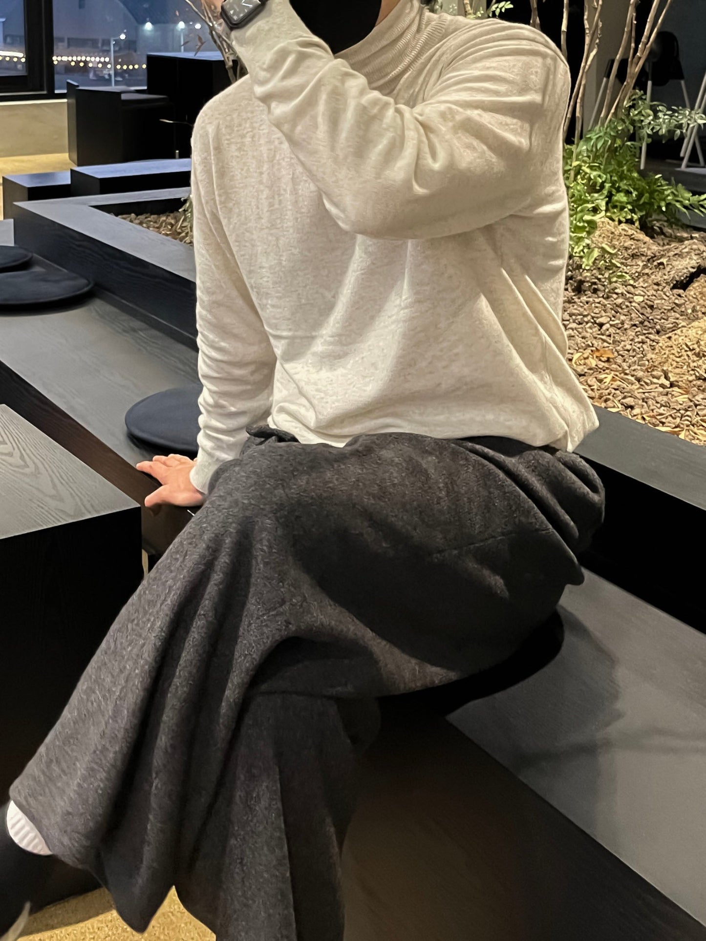 Cashmere Slit Turtleneck Sweater Oatmeal