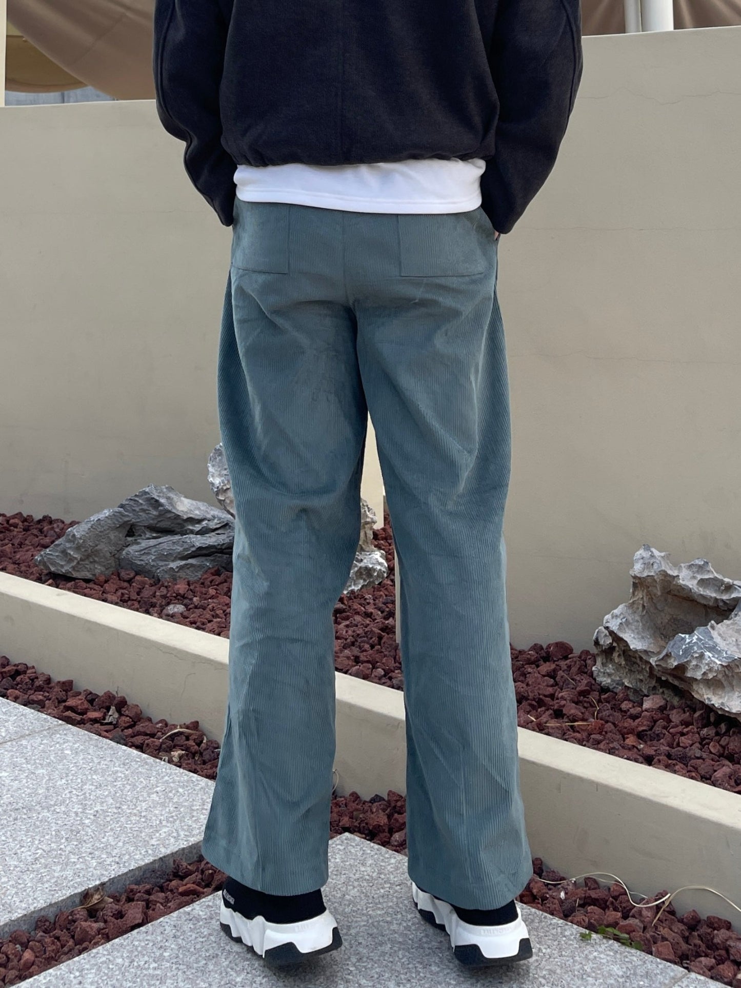 Two Tuck Balloon Corduroy Pants Bluish green
