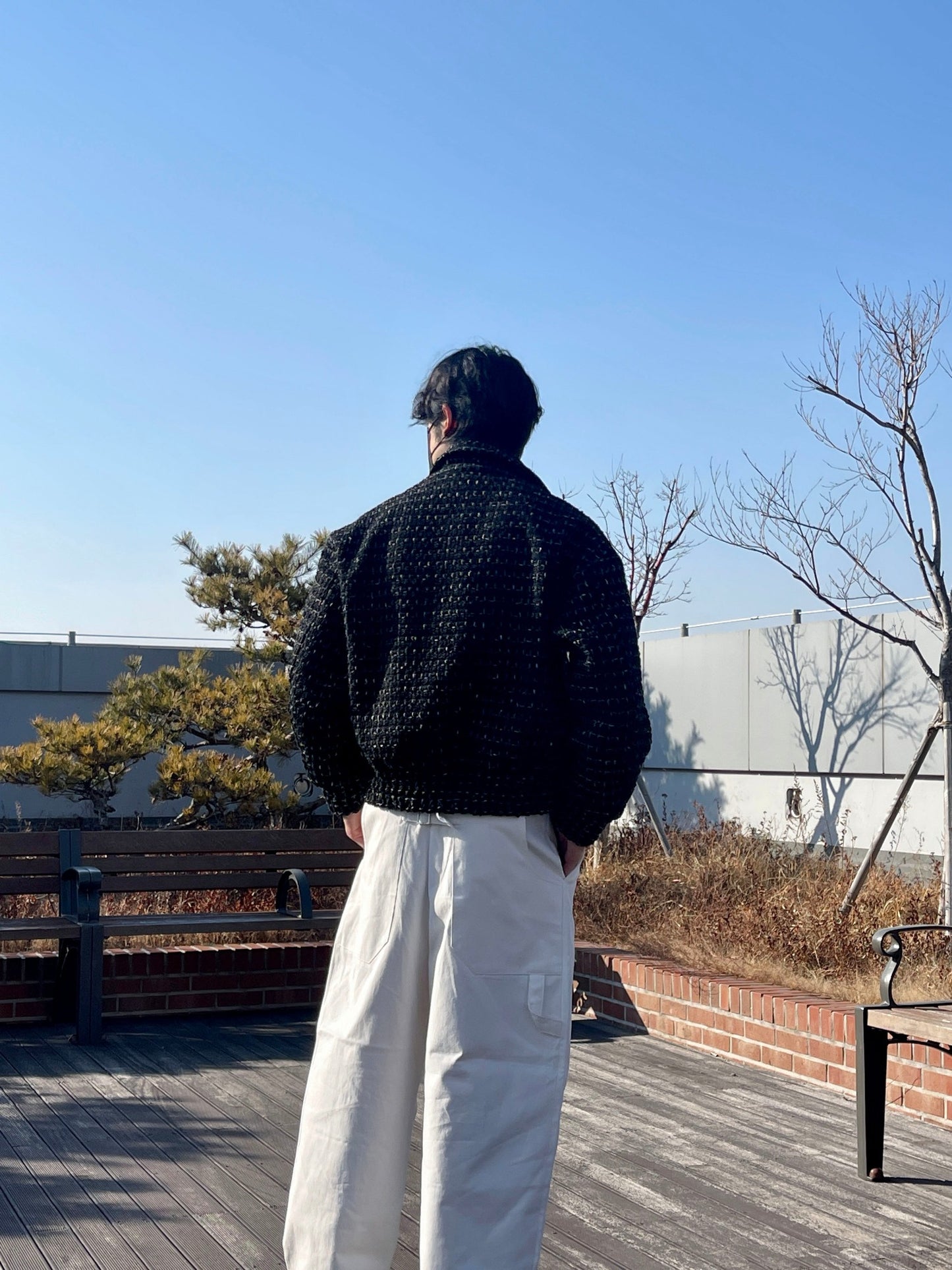 트위드 크롭 오버핏 점퍼 블루종 울 트위드자켓 카라자켓 블랙 Tweed Cropped Wool Jumper Black