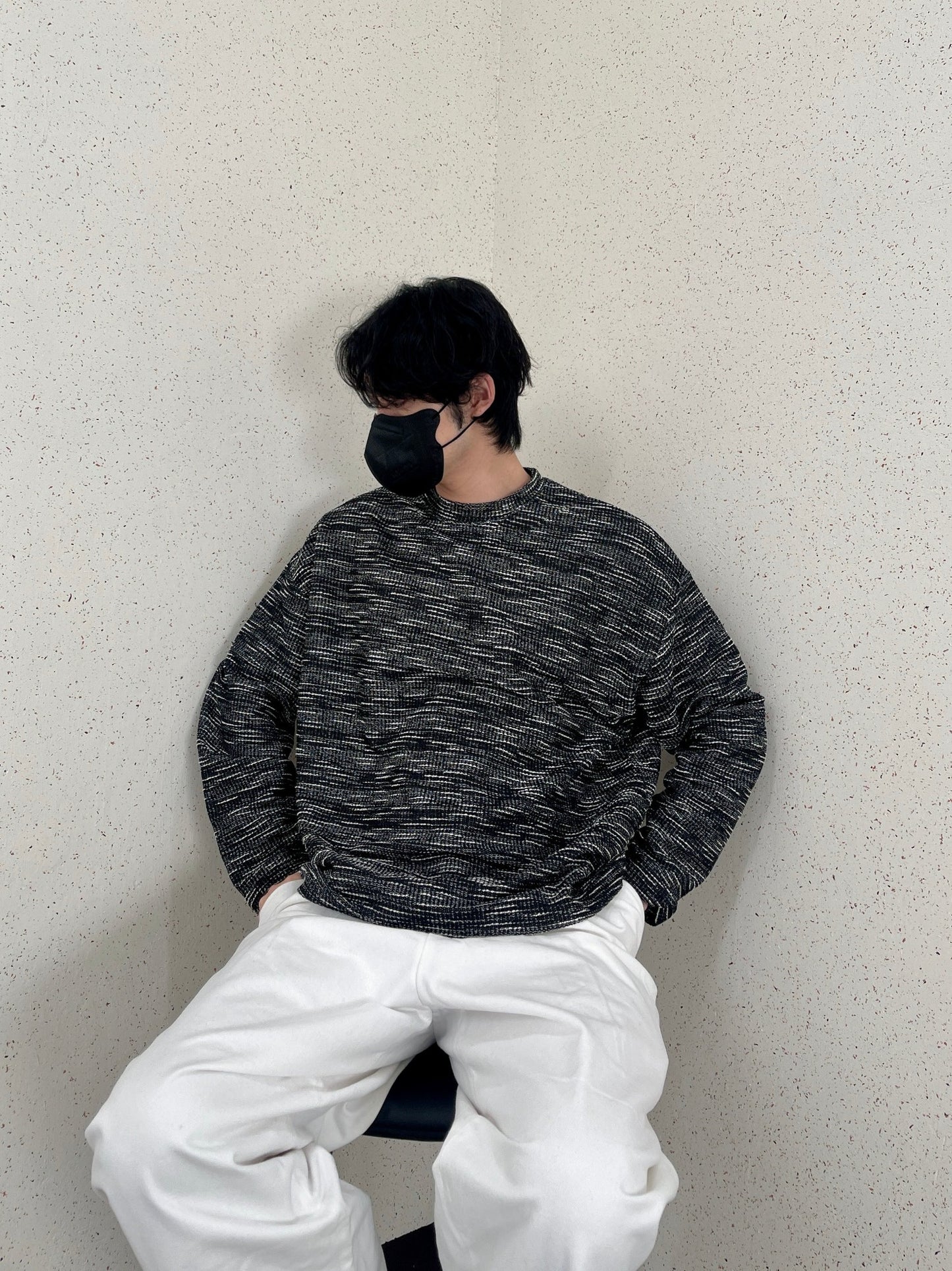 Rough Tweed Knit Black 트위드 오버핏 긴팔티 루즈핏 남자 봄 니트 블랙