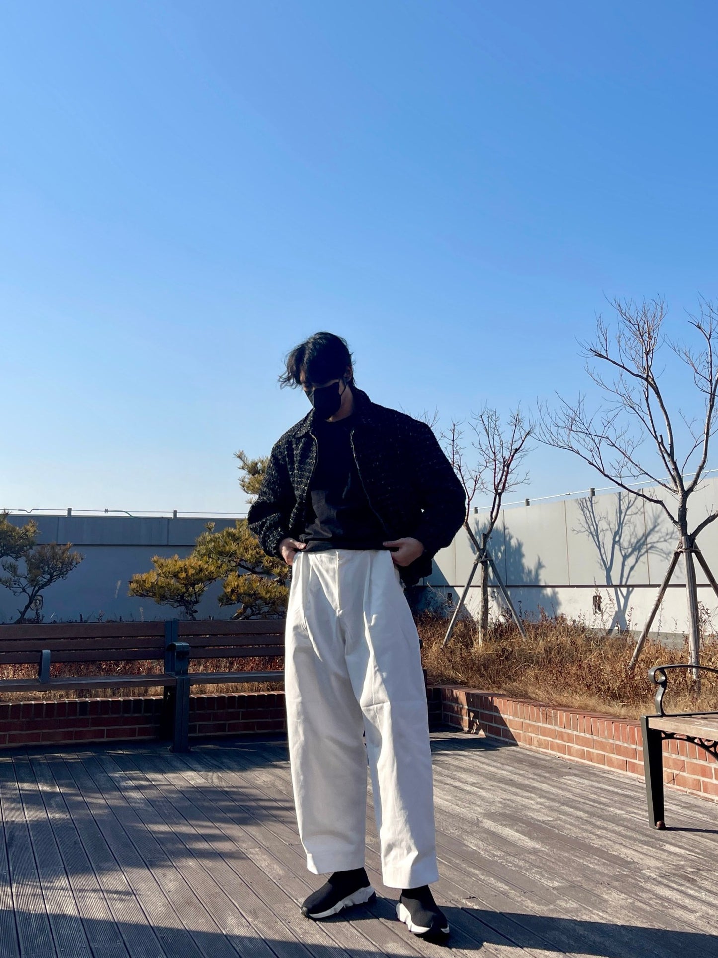 백 버클 퍼티그 와이드 팬츠 유니크 와이드바지 화이트 Back Buckle Fatigue Wide Pants White