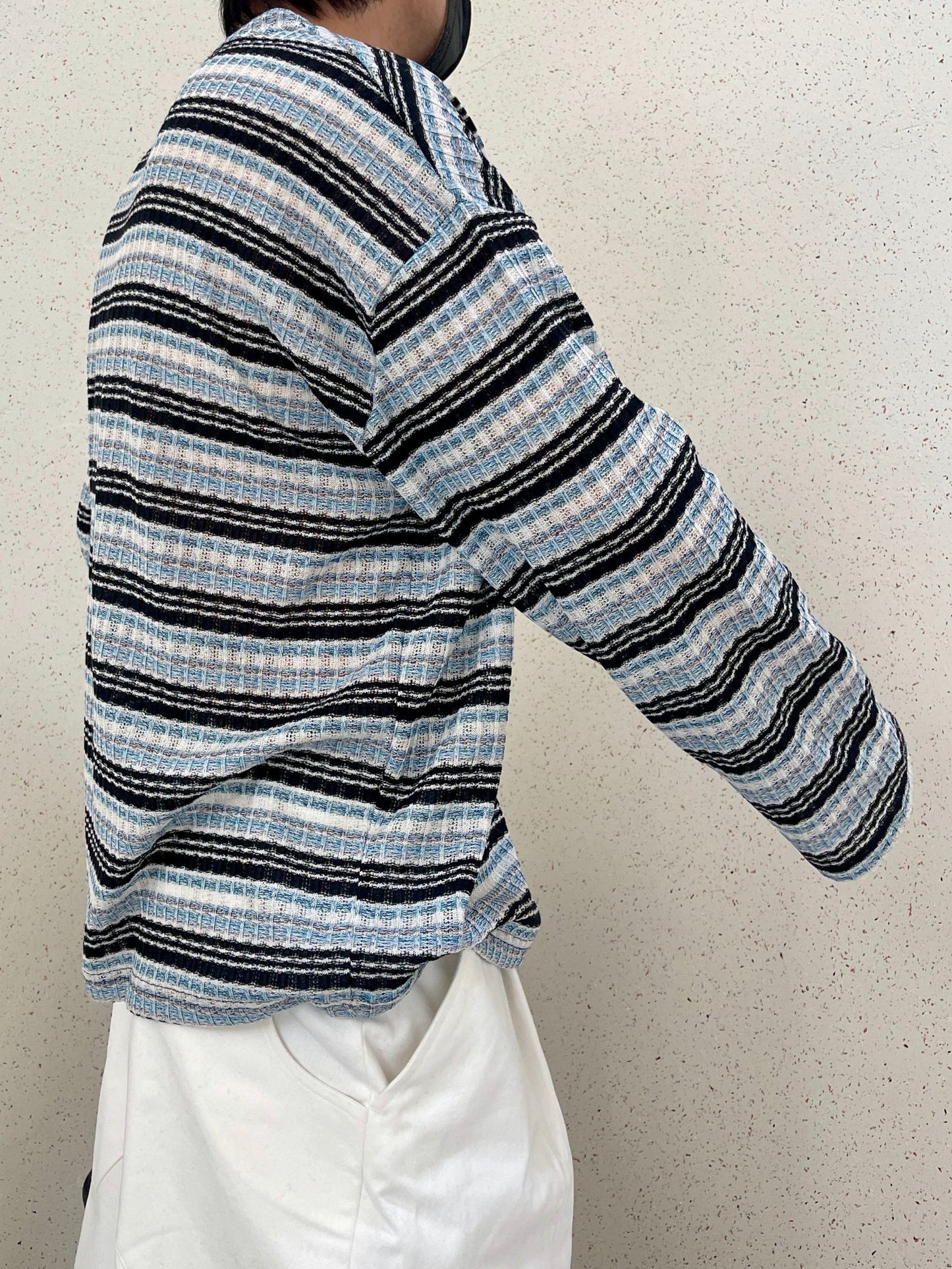 Unique Stripe Knit Black 스트라이프 니트티 봄 남자니트 루즈핏 오버핏 단가라니트 블랙