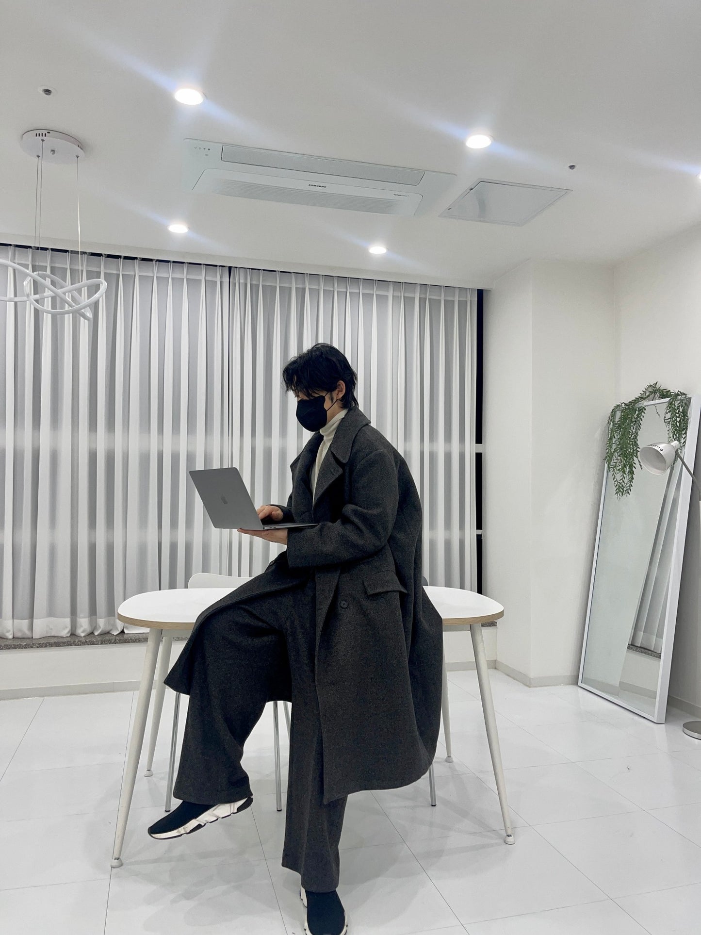 Back Slit Overfit Double Coat Charcoal