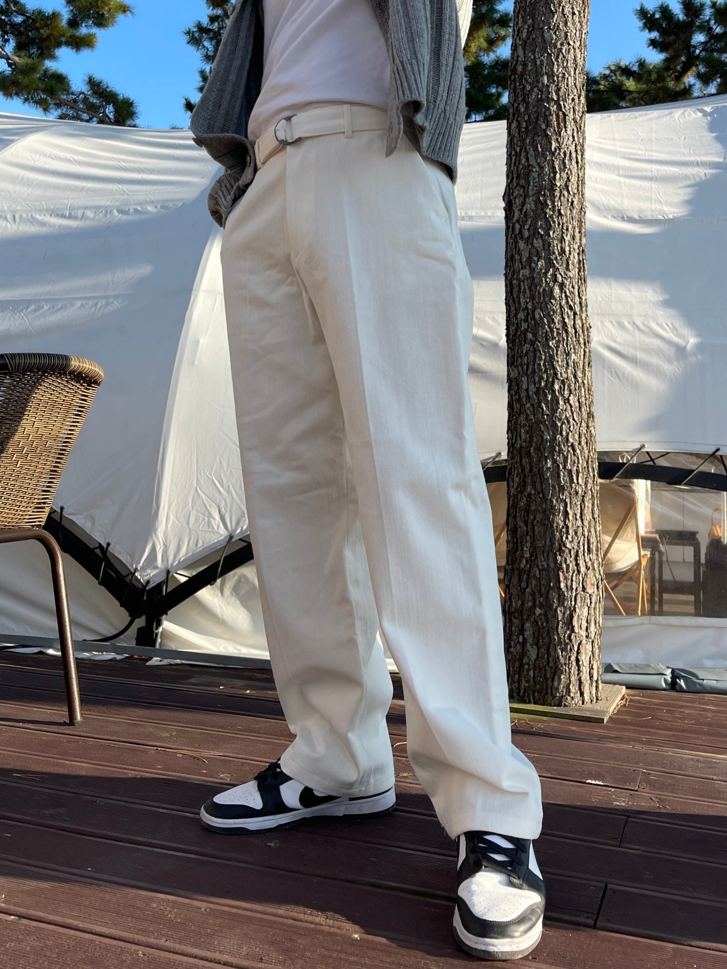 Belted Regular Pants White ivory