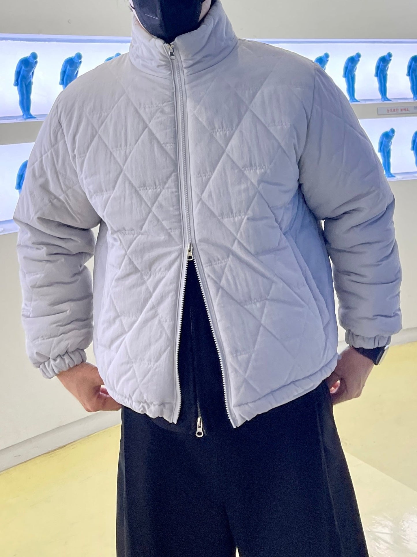 Diamond Quilting 2way Zipup Padding Jacket Light gray