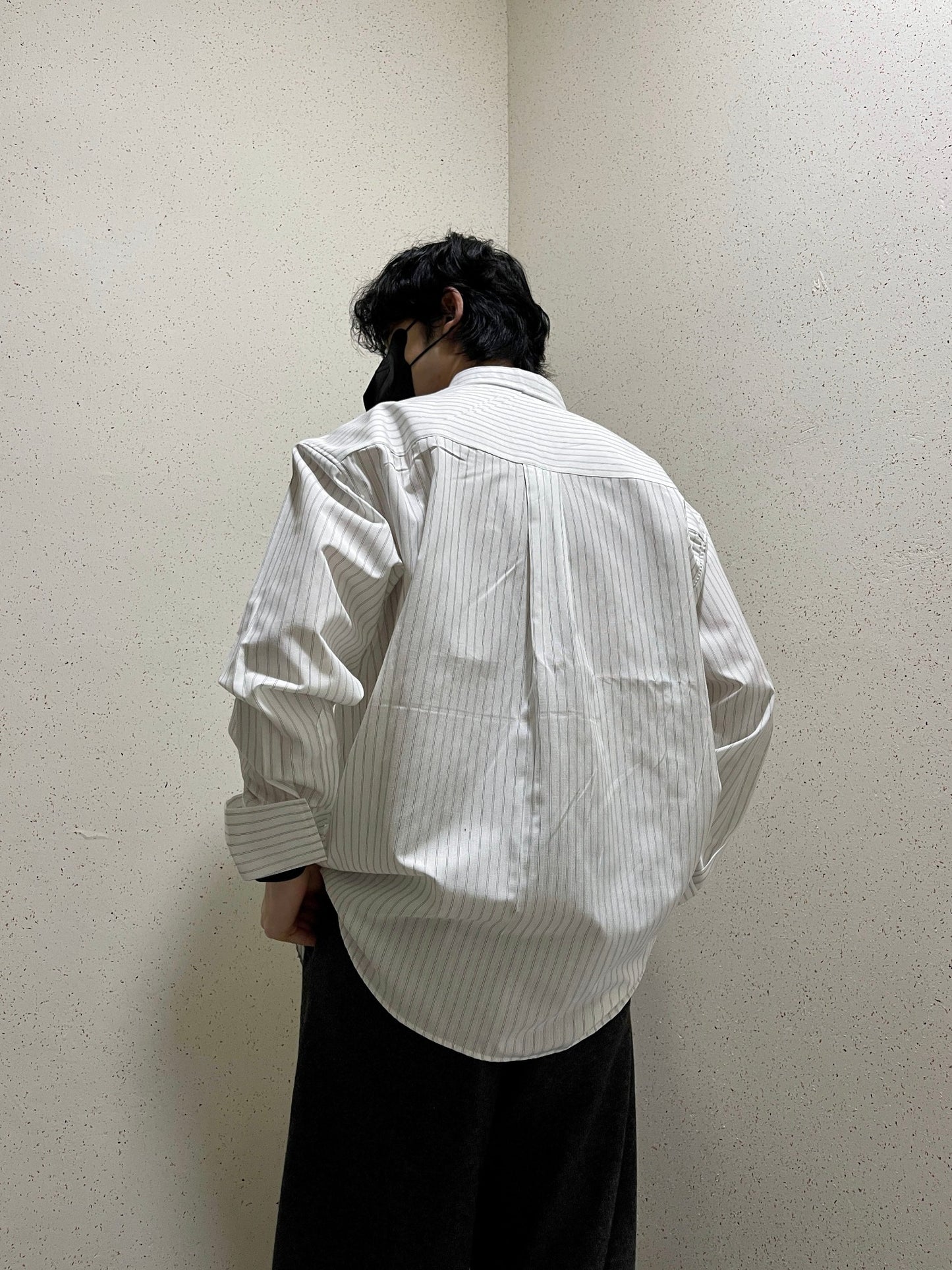 남자오버핏 스트라이프 셔츠 빅사이즈 벌룬핏 긴팔셔츠 화이트 Big Cuffs Balloon Stripe Shirts White