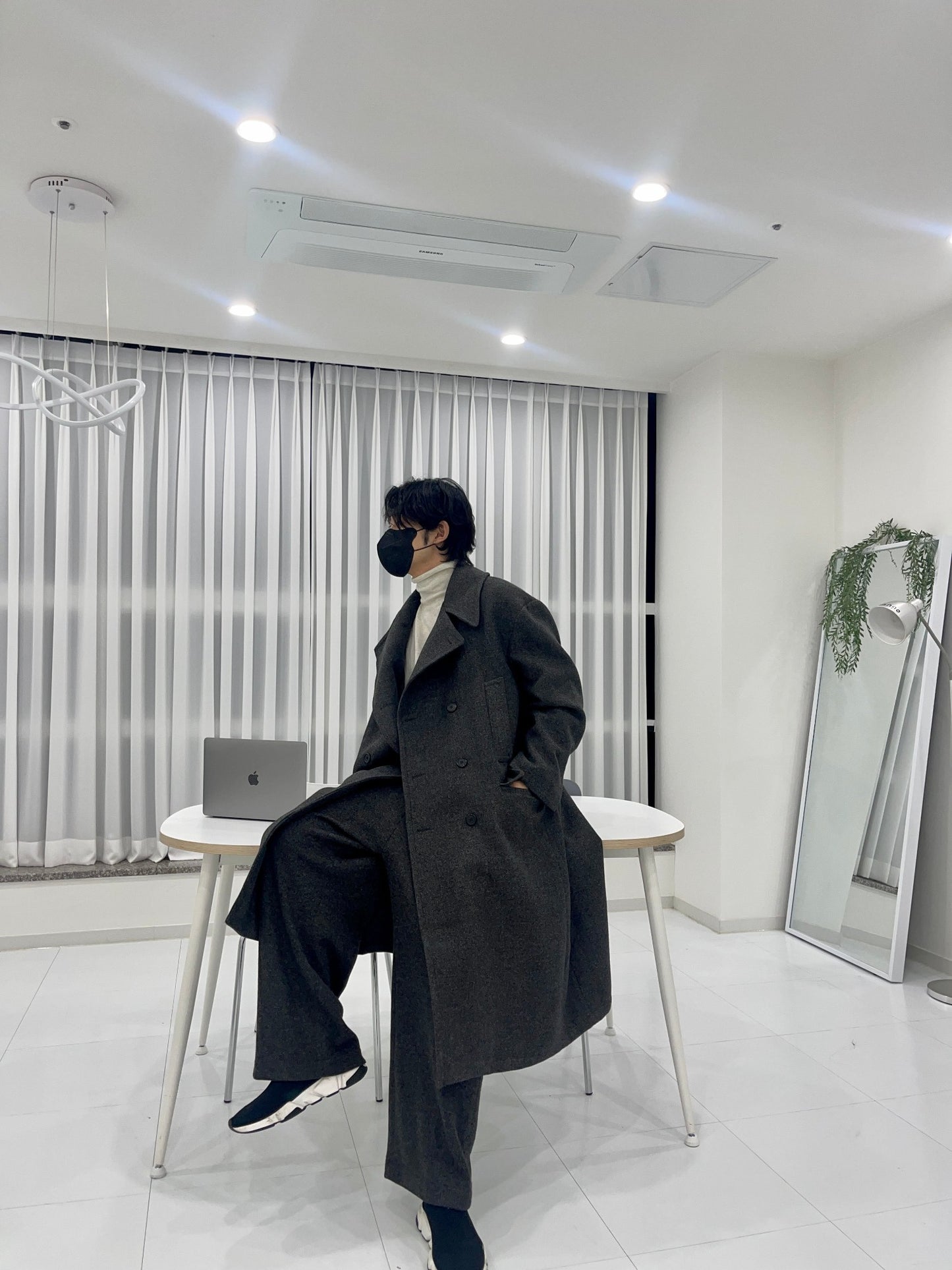 Back Slit Overfit Double Coat Charcoal