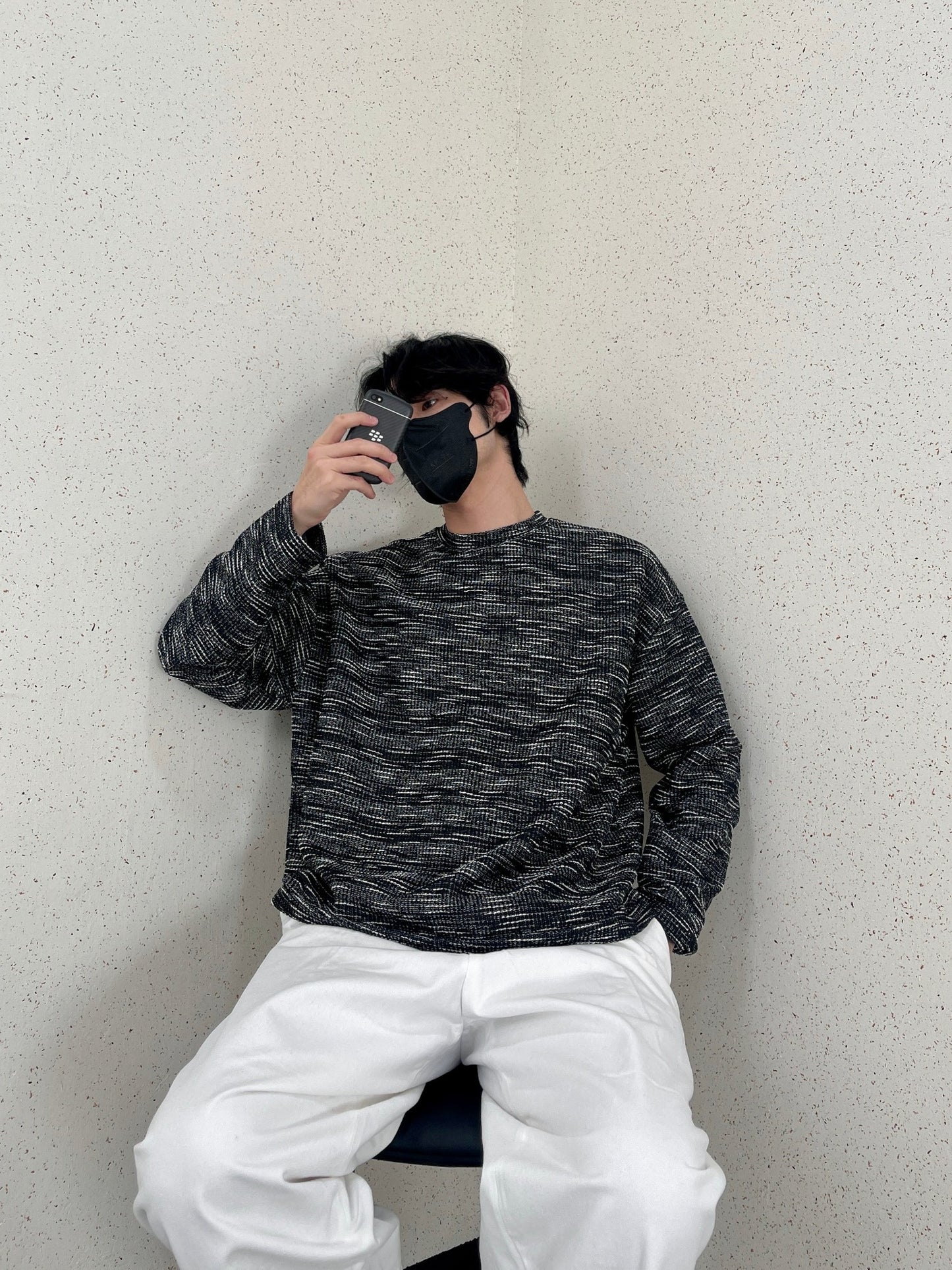 Rough Tweed Knit Black 트위드 오버핏 긴팔티 루즈핏 남자 봄 니트 블랙