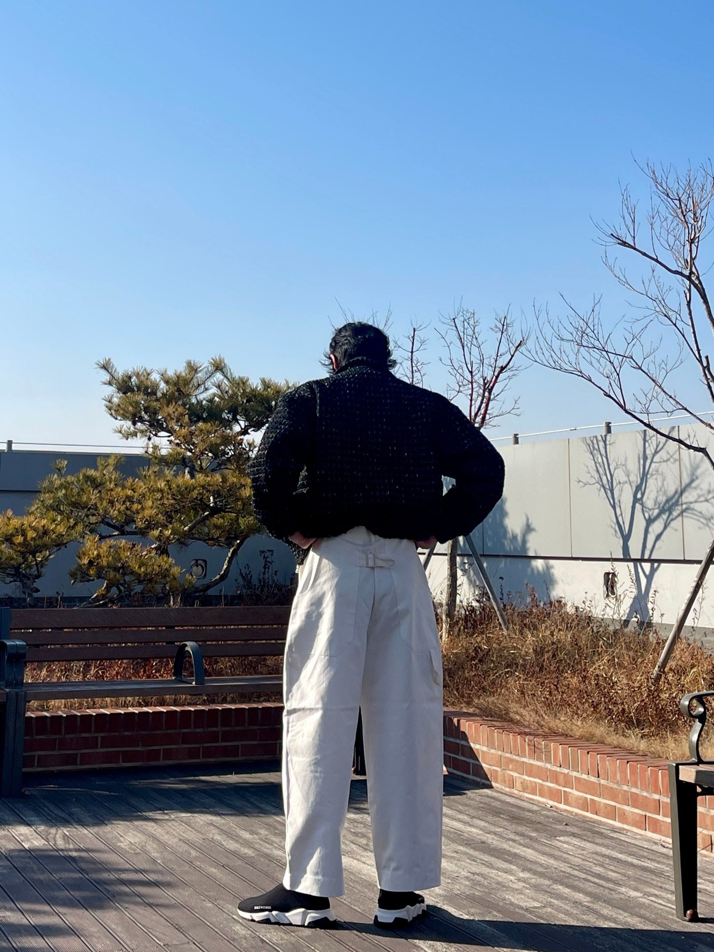 백 버클 퍼티그 와이드 팬츠 유니크 와이드바지 화이트 Back Buckle Fatigue Wide Pants White