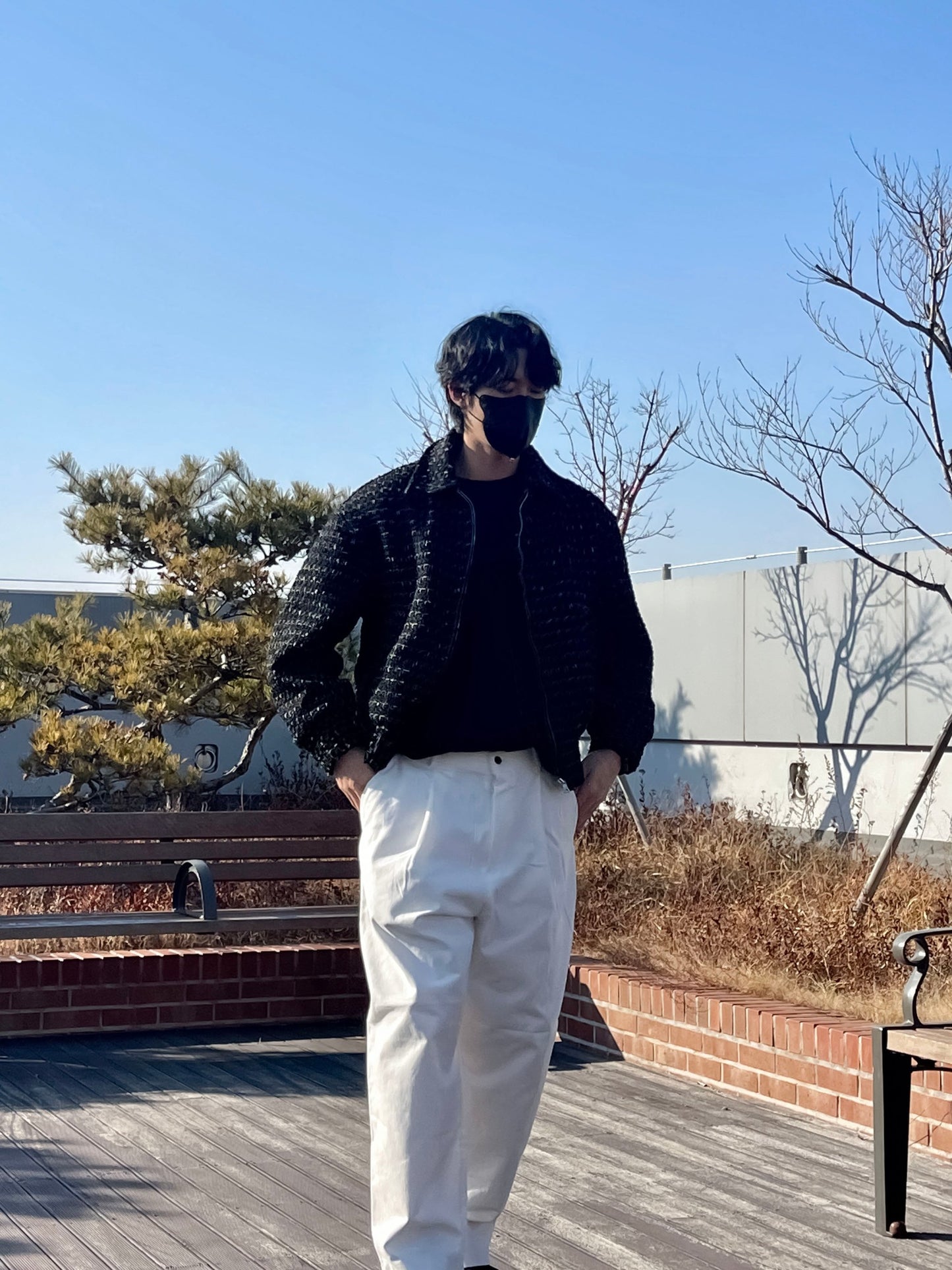 트위드 크롭 오버핏 점퍼 블루종 울 트위드자켓 카라자켓 블랙 Tweed Cropped Wool Jumper Black