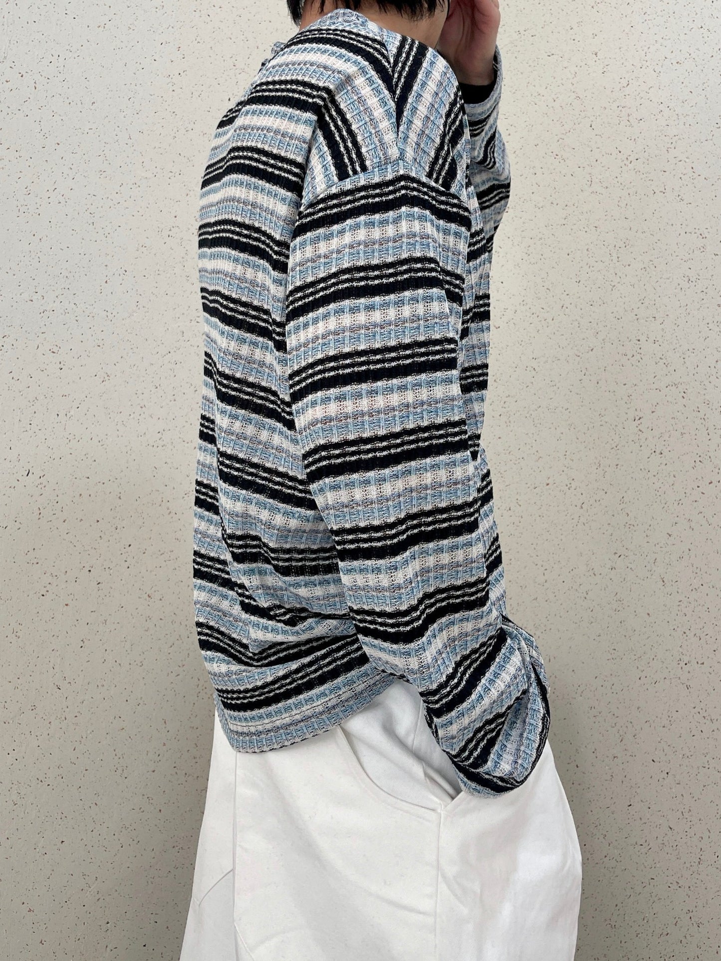 Unique Stripe Knit Black 스트라이프 니트티 봄 남자니트 루즈핏 오버핏 단가라니트 블랙