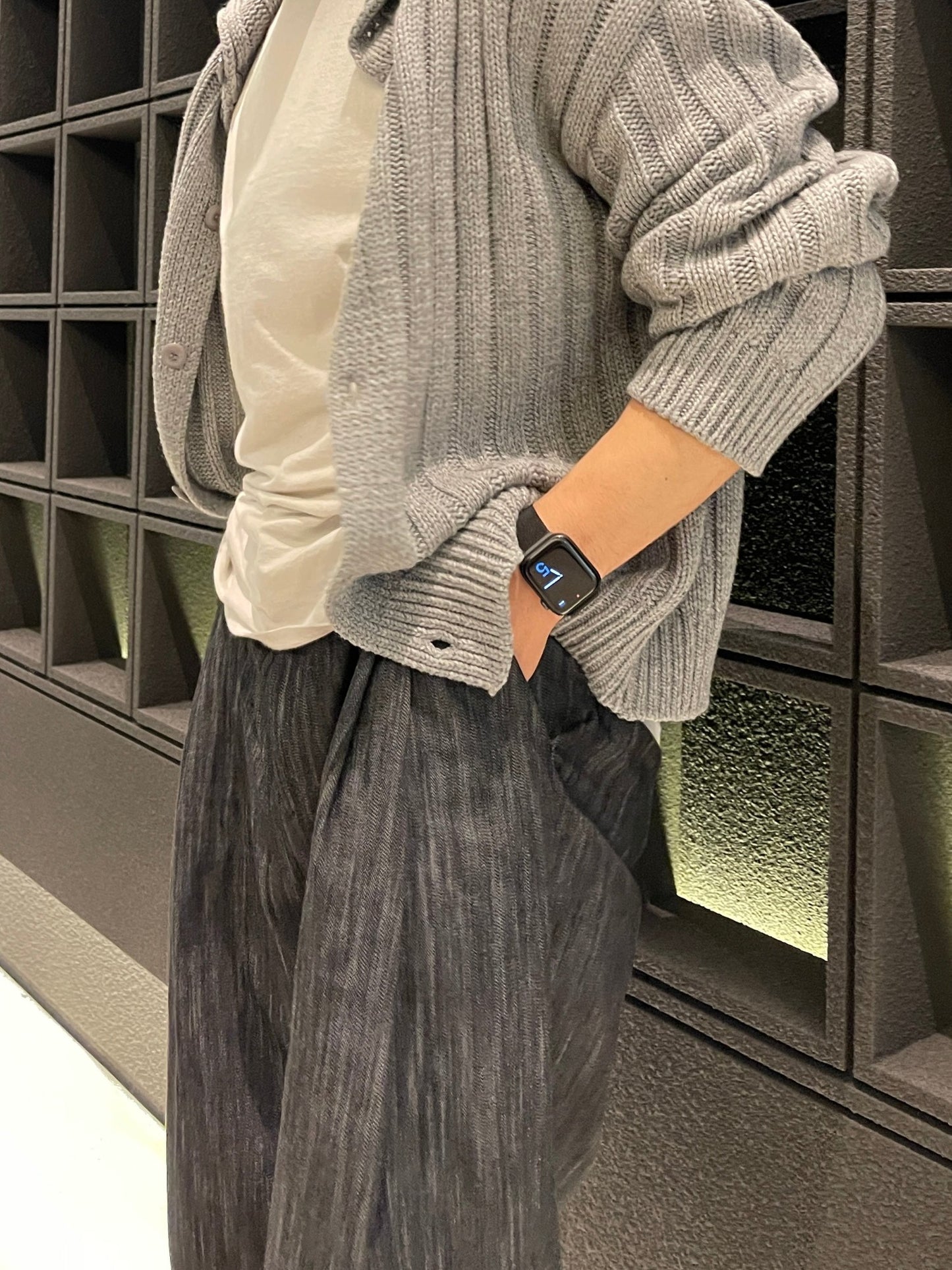 Ribbed Wool Cardigan Jacket Gray