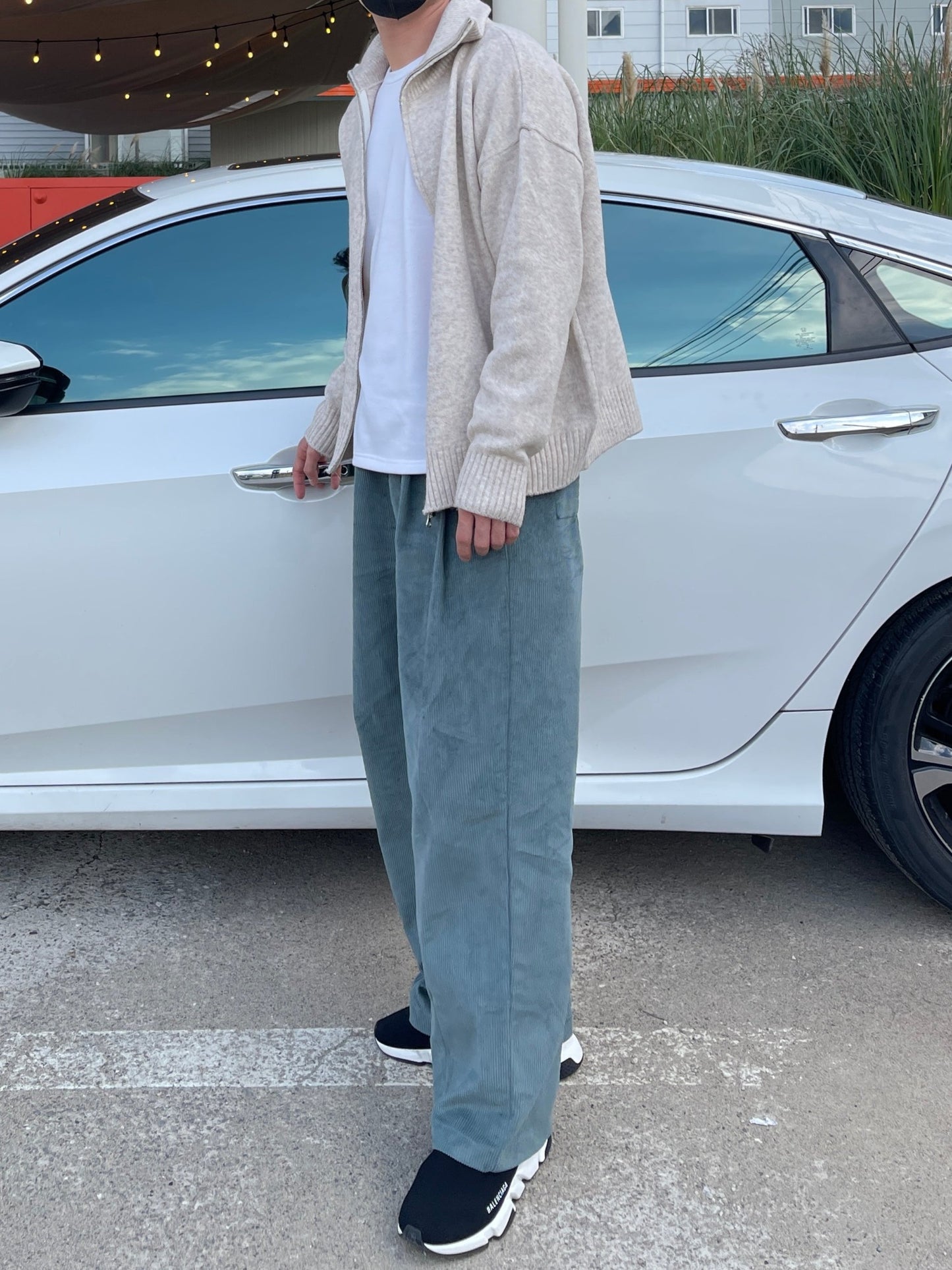 Two Tuck Balloon Corduroy Pants Bluish green