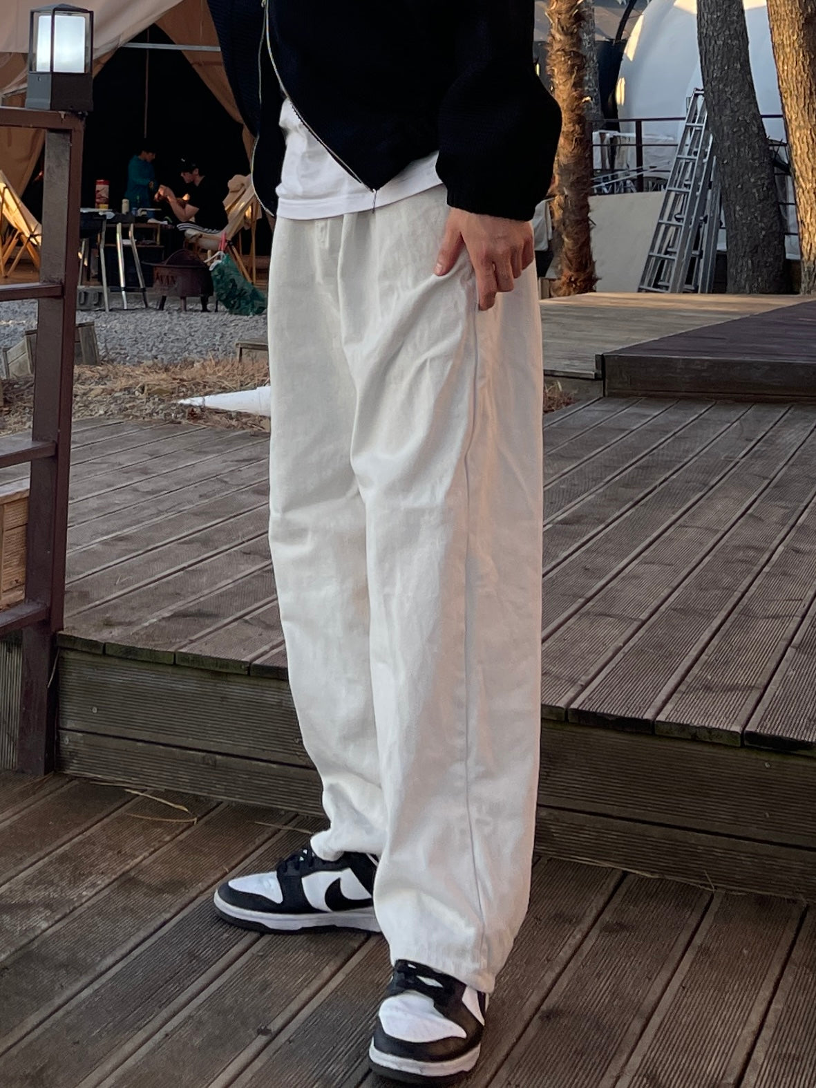 Long Wide Denim Pants Light gray