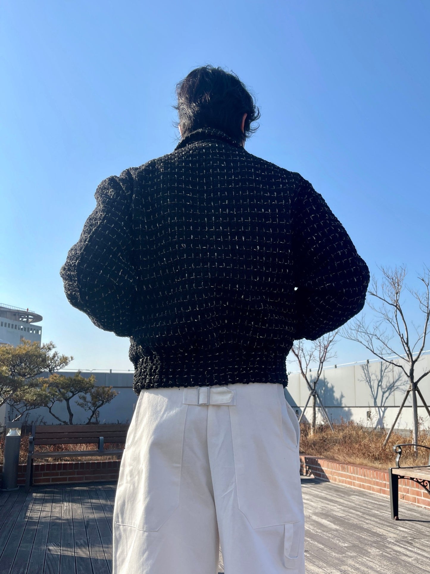 트위드 크롭 오버핏 점퍼 블루종 울 트위드자켓 카라자켓 블랙 Tweed Cropped Wool Jumper Black