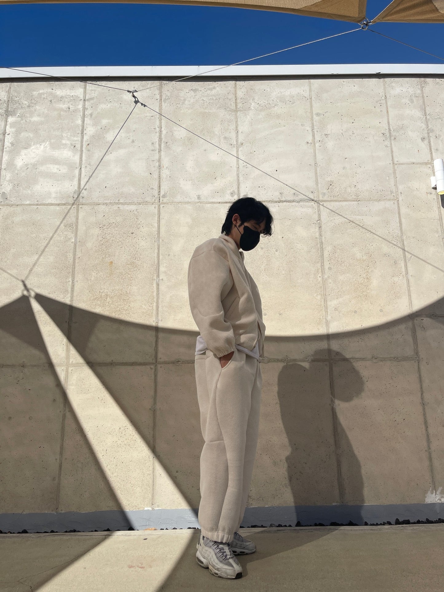 Balloon Woolen Jacket Pants Setup White ivory