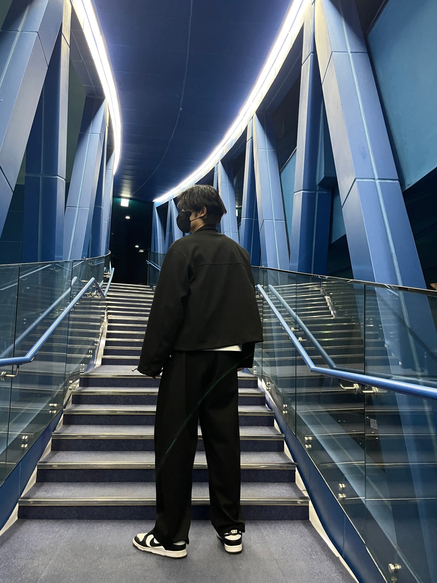 Woven Fleece Jacket Wide Pants Setup Black