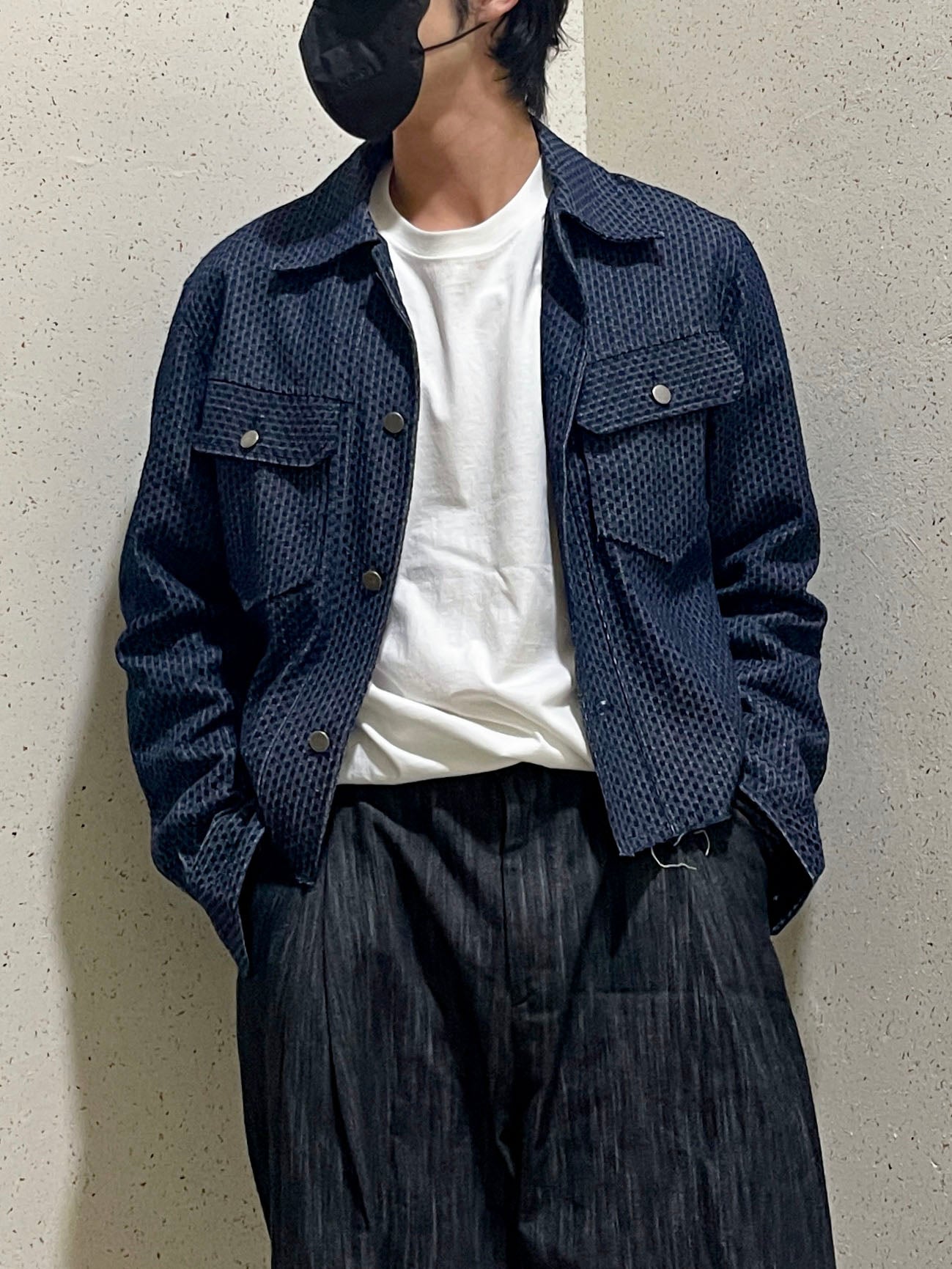 Crop Cutting Denim Jacket Dark blue 남자데님자켓 밑단컷팅 크롭자켓 오버핏 진청