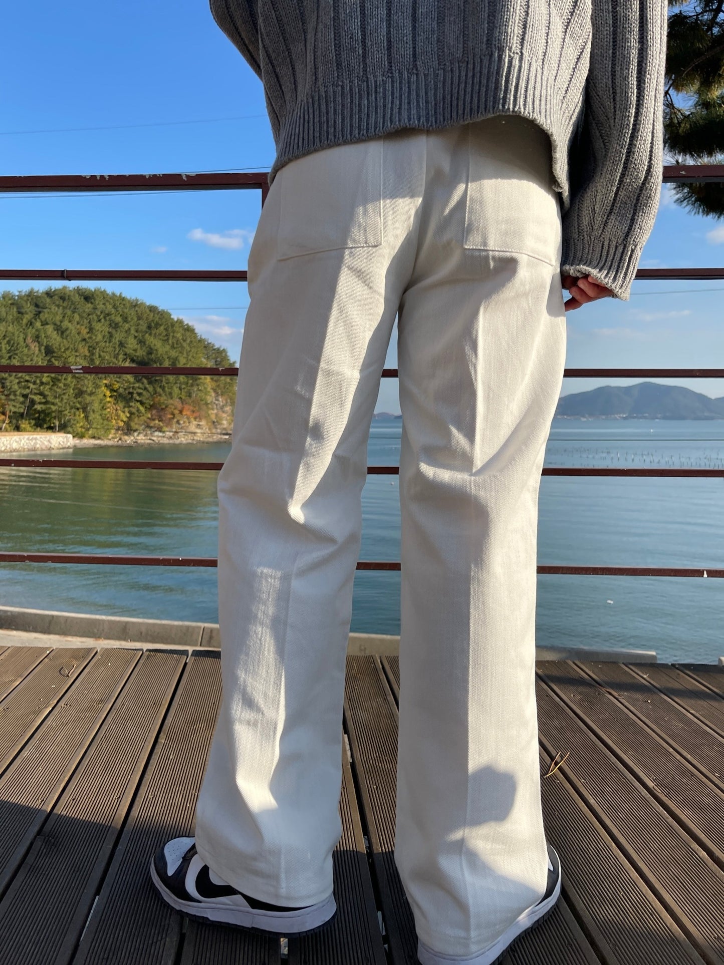 Belted Regular Pants White ivory