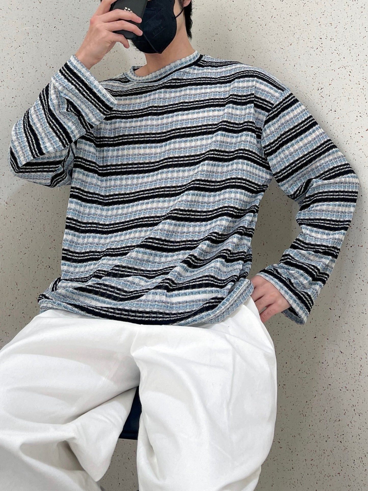 Unique Stripe Knit Black 스트라이프 니트티 봄 남자니트 루즈핏 오버핏 단가라니트 블랙