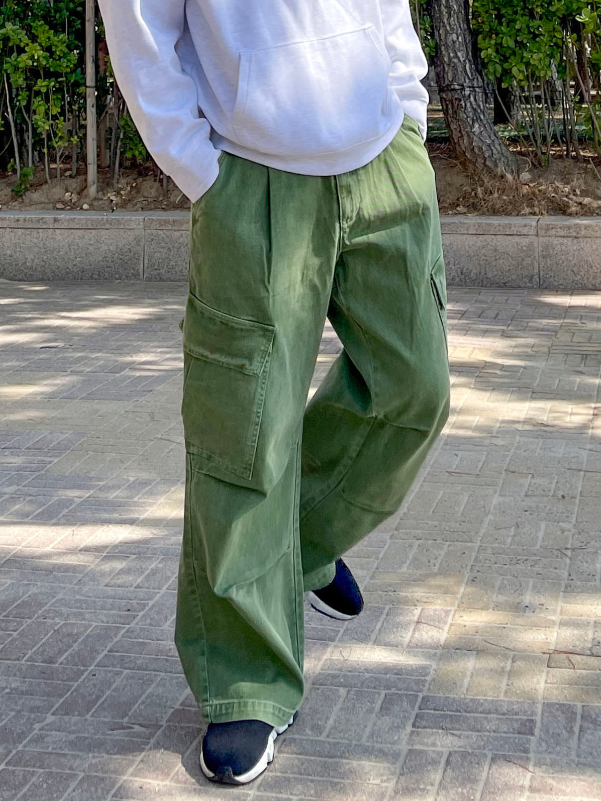 남성카고바지 와이드핏 핀턱 건빵 스트릿룩 올리브 Dyeing Wide Cargo Pants Olive