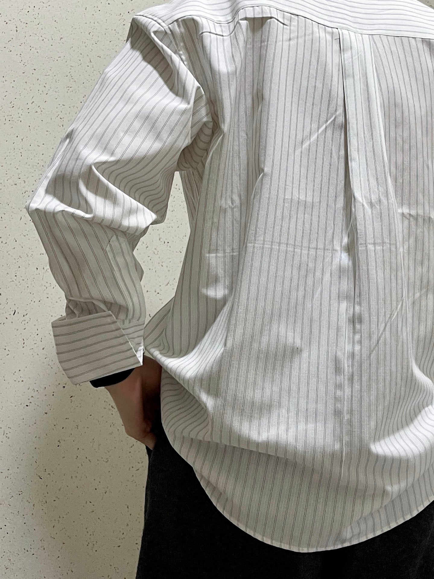 남자오버핏 스트라이프 셔츠 빅사이즈 벌룬핏 긴팔셔츠 화이트 Big Cuffs Balloon Stripe Shirts White