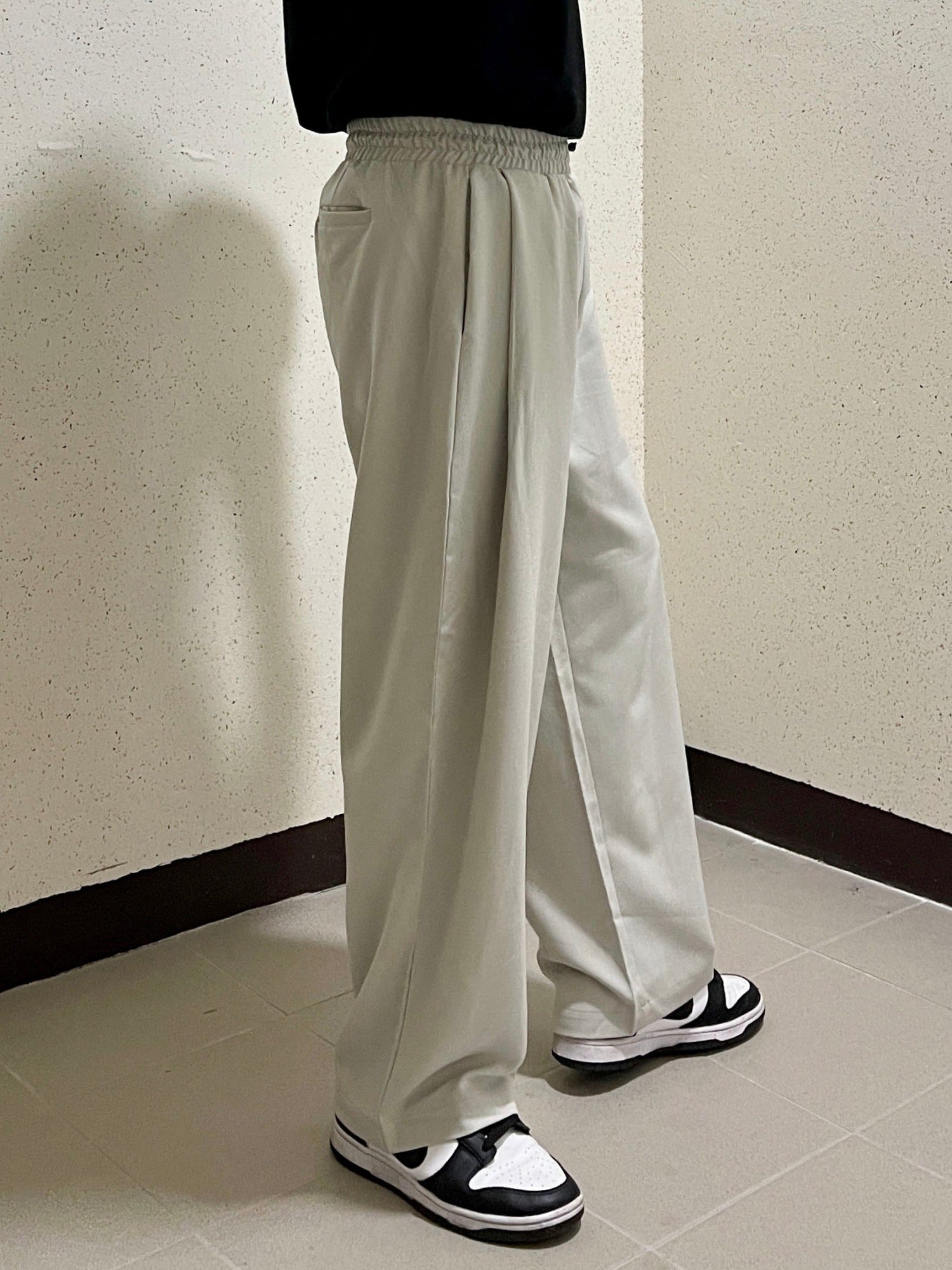 남자와이드슬랙스 허리밴딩 핀턱 커플바지 미니멀룩 아이보리 Pintuck Flow Slacks ivory