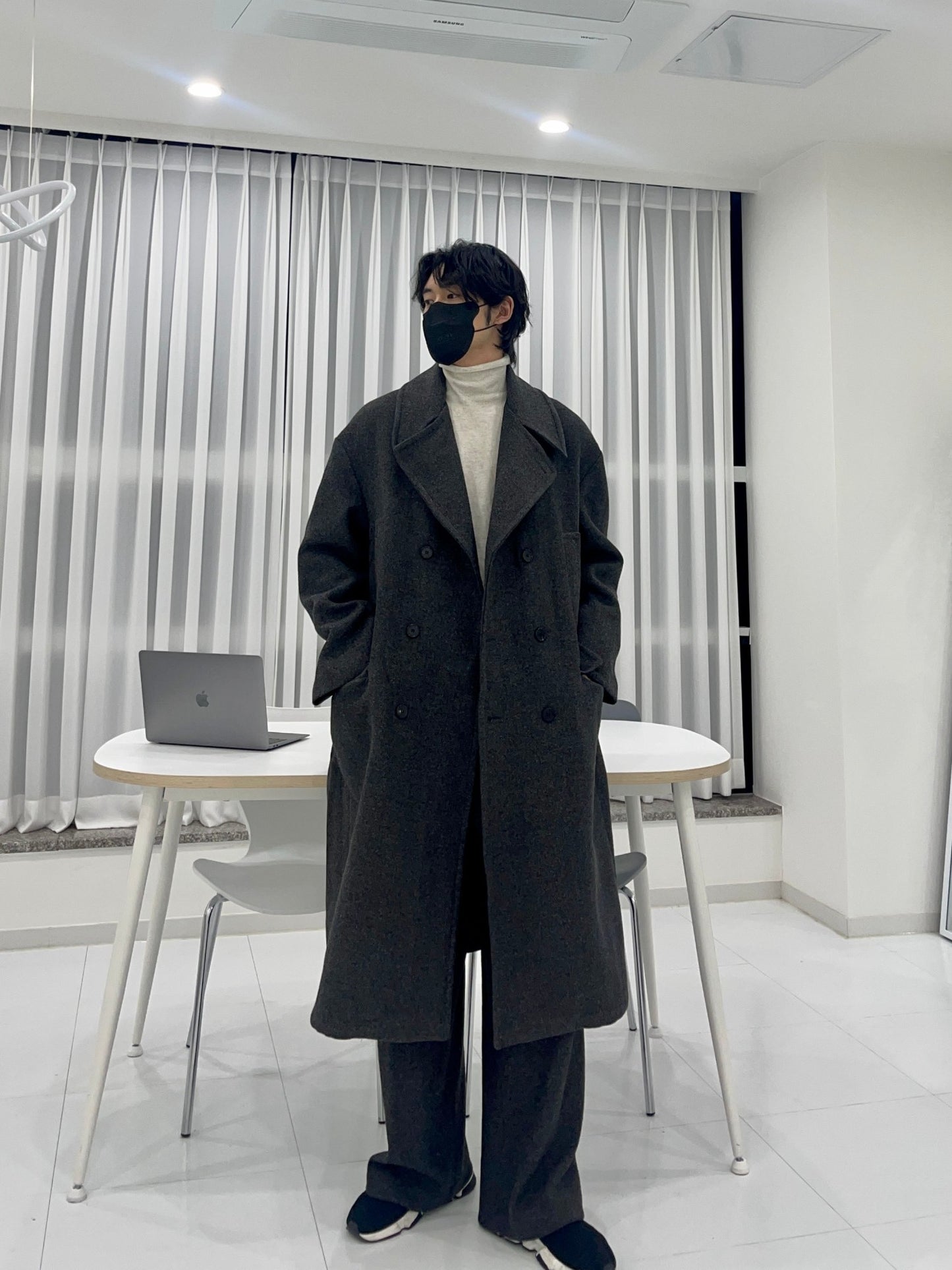 Back Slit Overfit Double Coat Charcoal