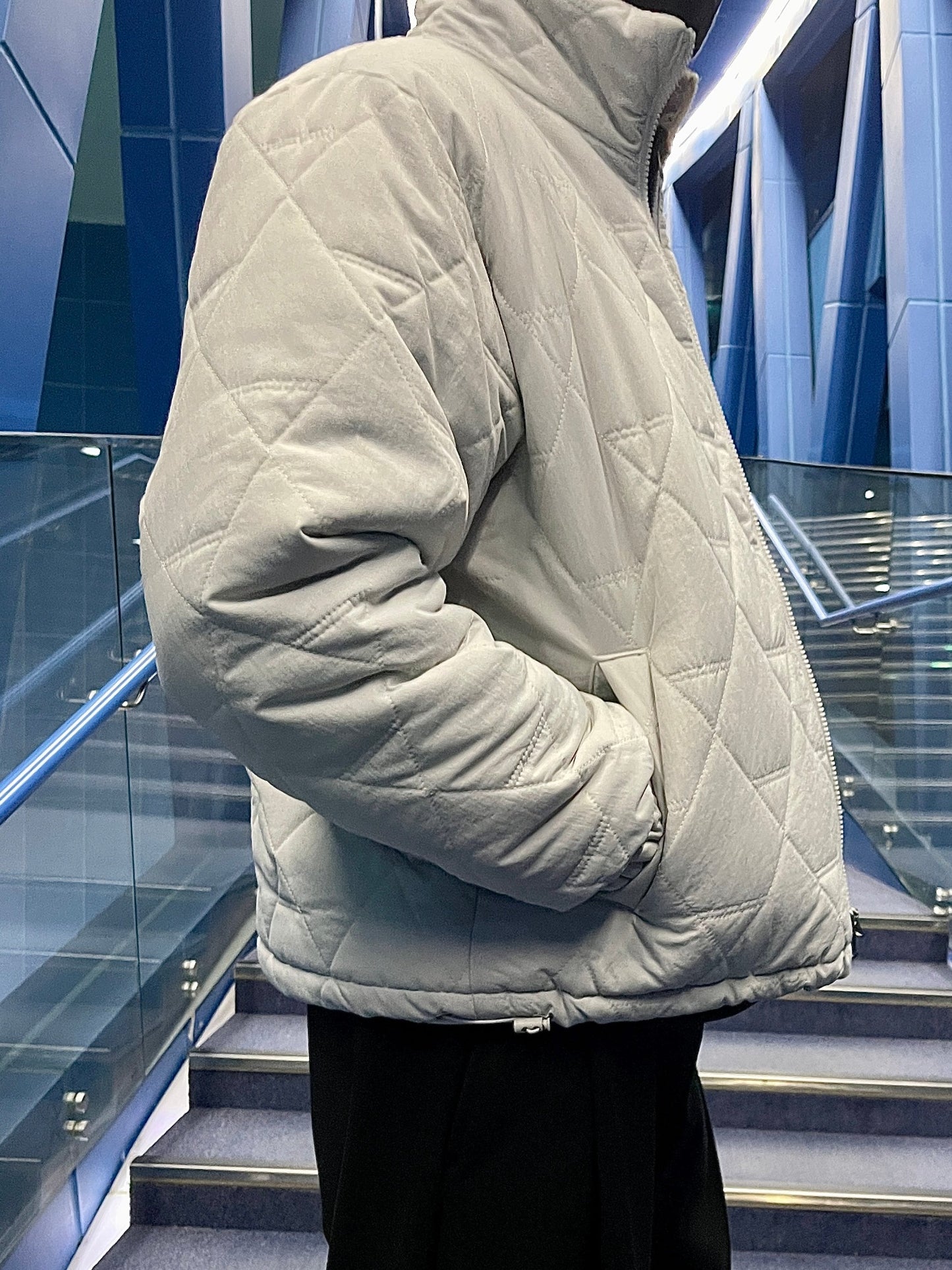 Diamond Quilting 2way Zipup Padding Jacket Light gray