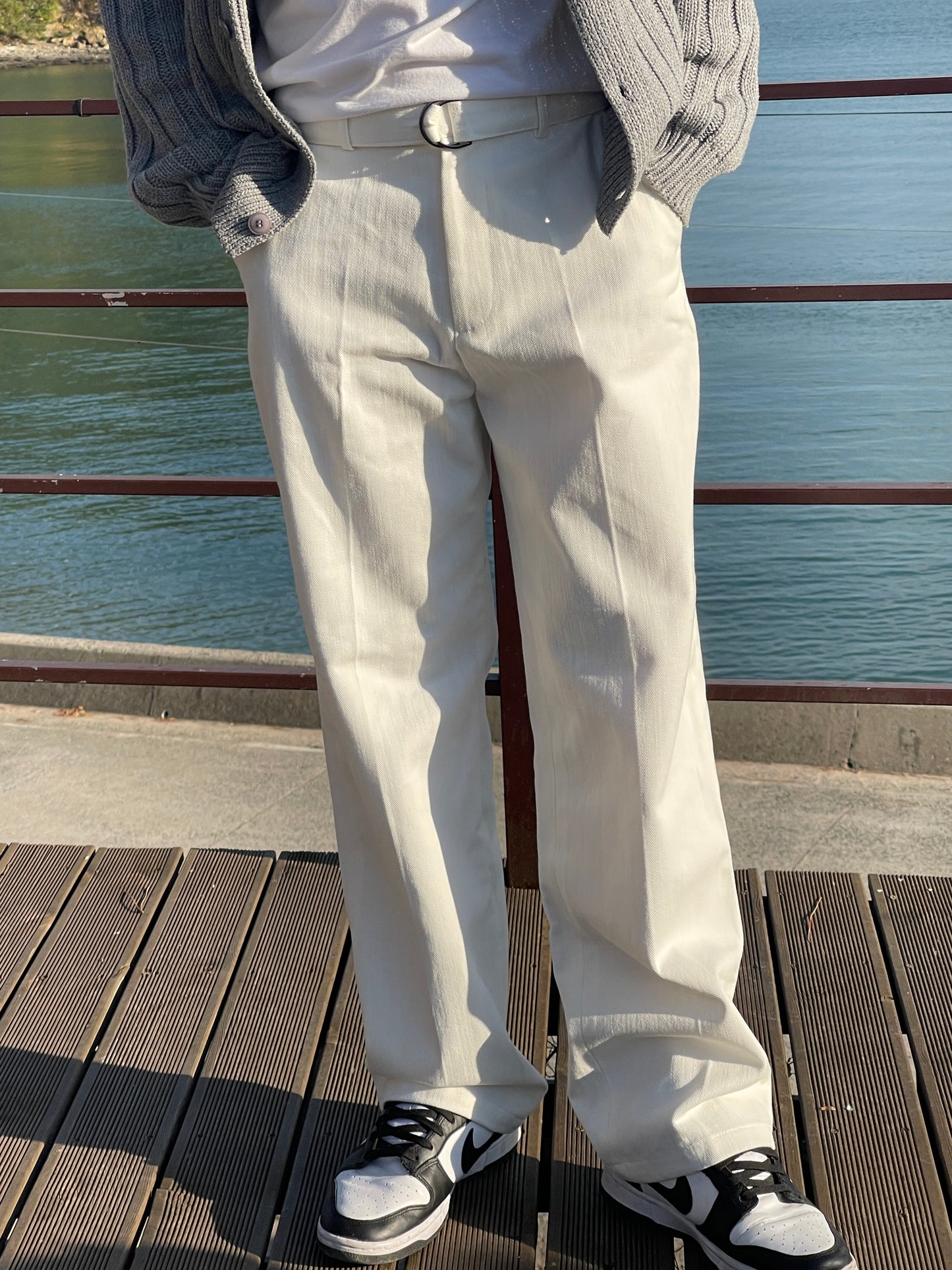 Belted Regular Pants White ivory