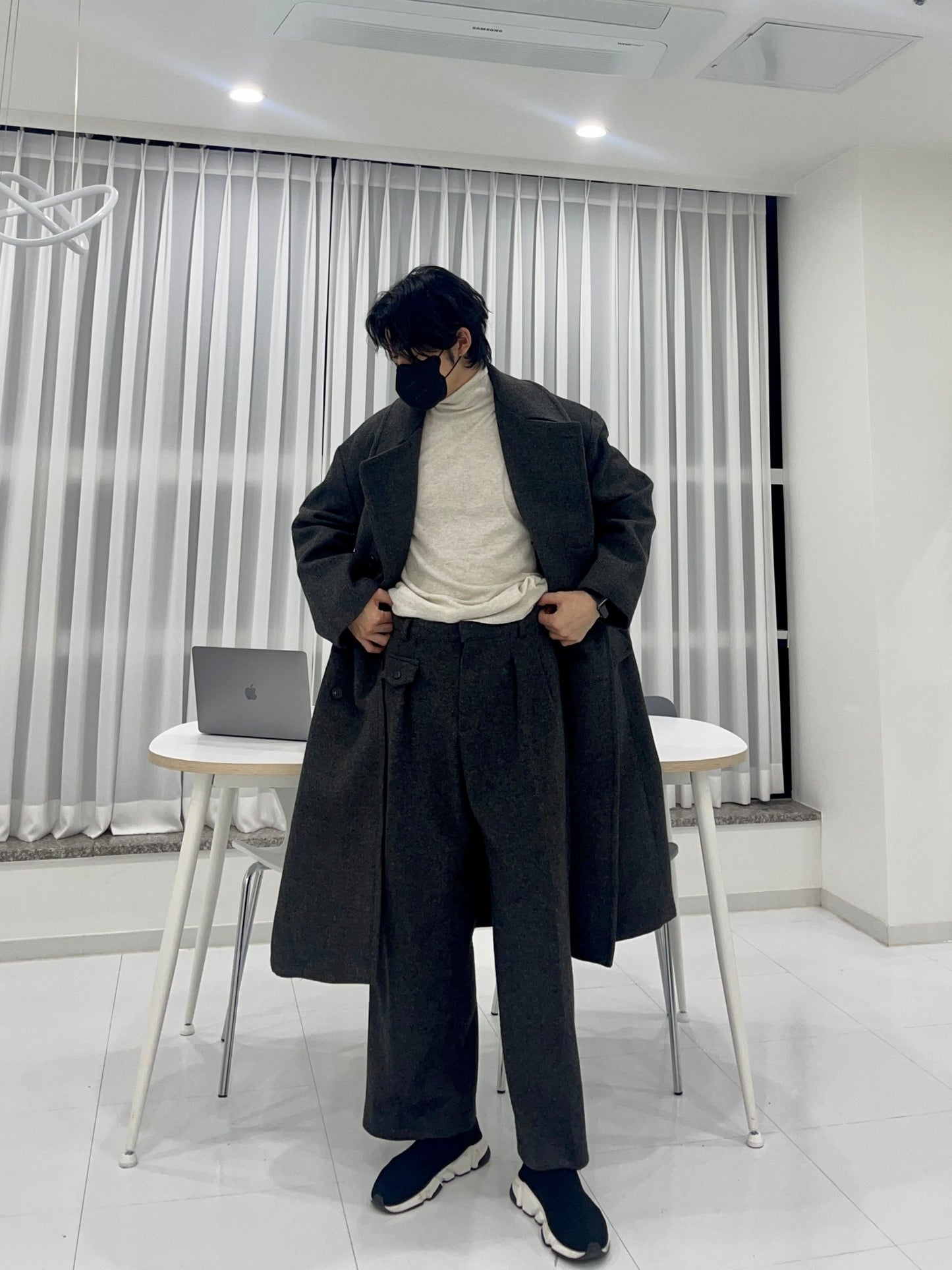 Back Slit Overfit Double Coat Charcoal