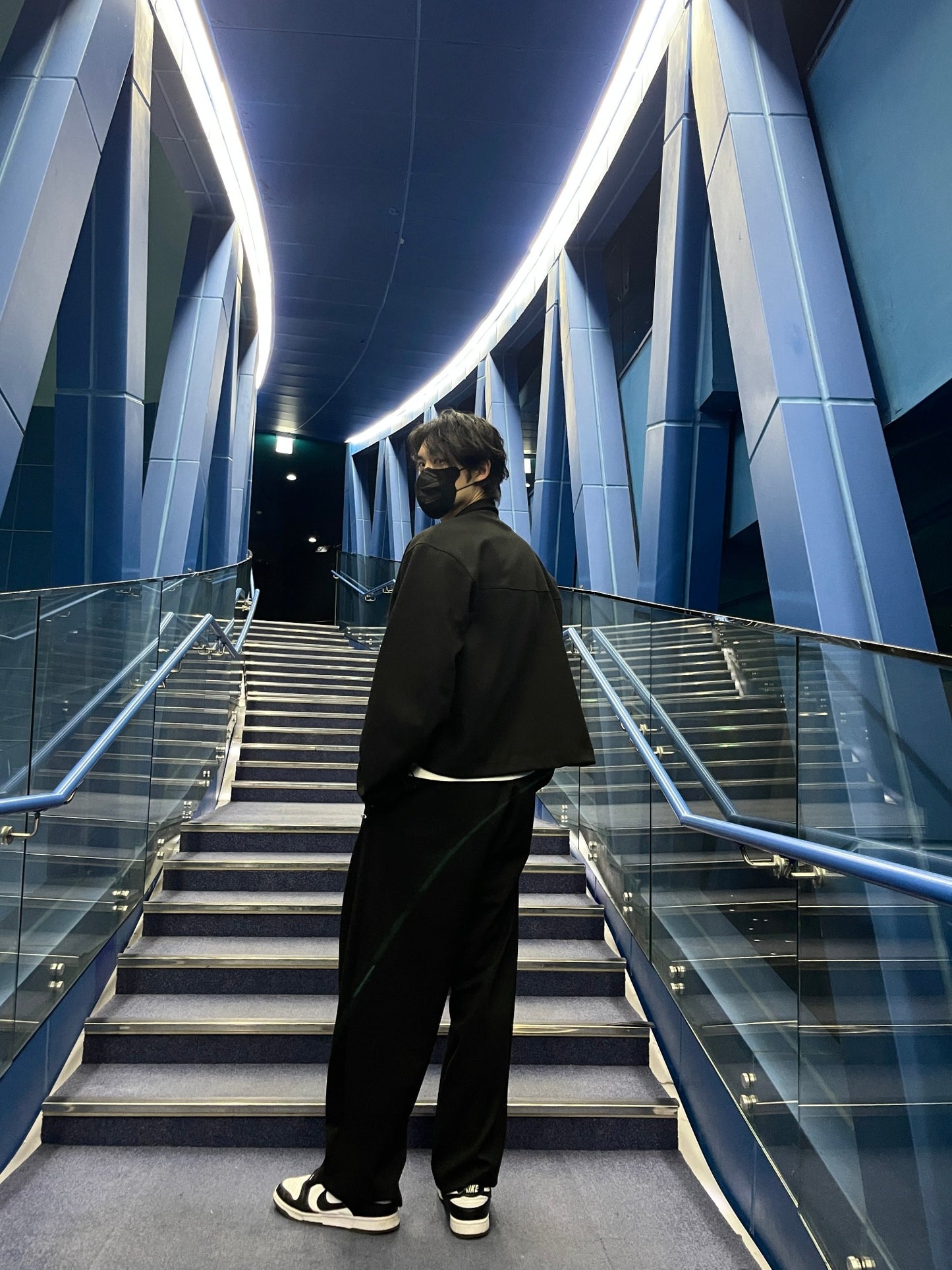 Woven Fleece Jacket Wide Pants Setup Black