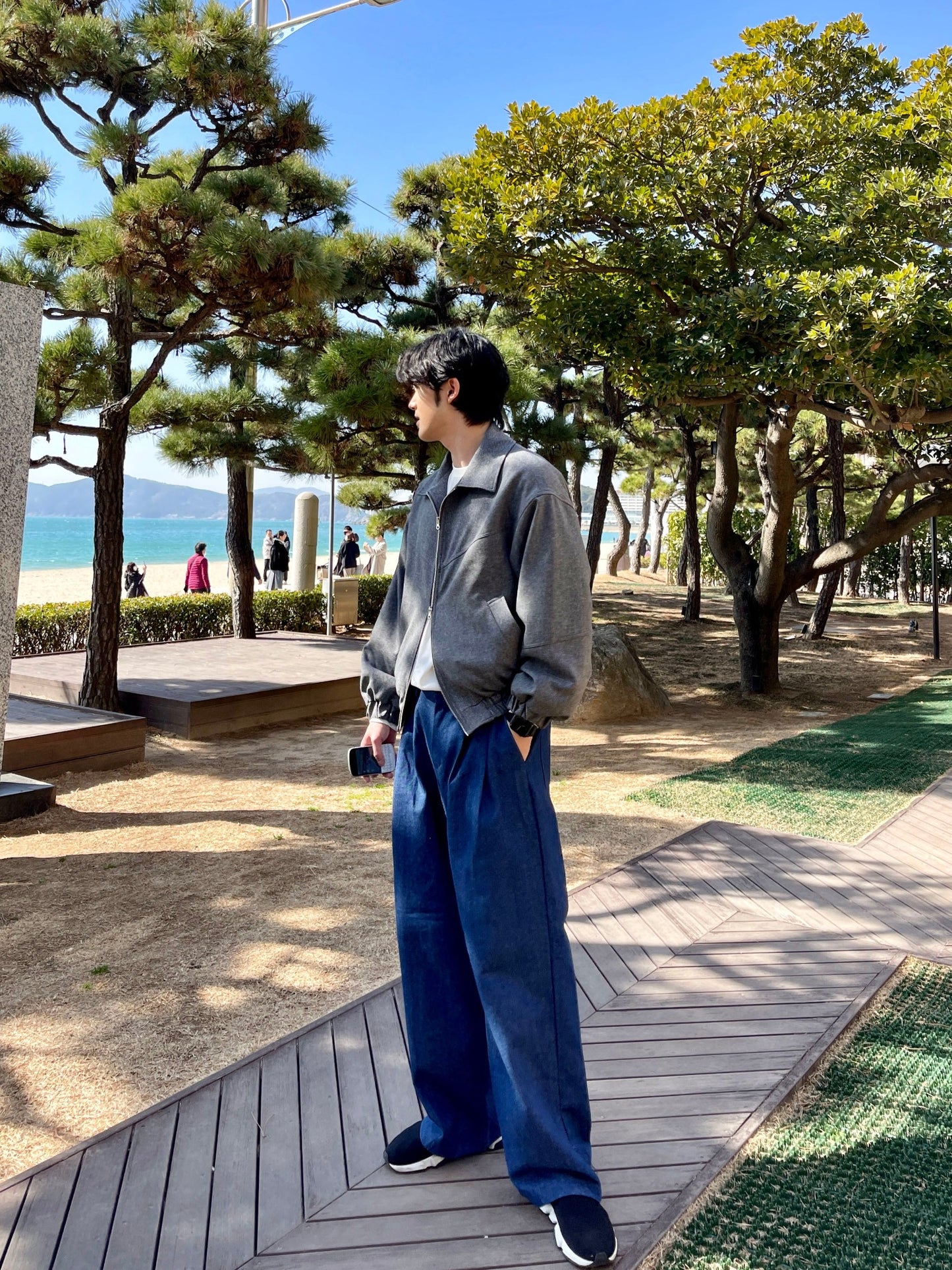 남자숏자켓 오버핏 크롭 봄재킷 미니멀룩 다크그레이 Balloon Crop Jacket darkgrey