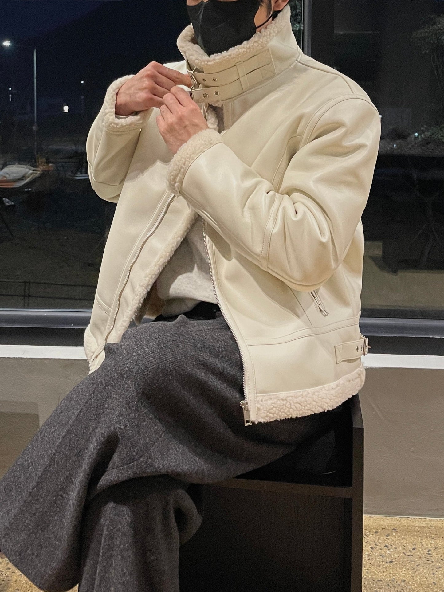 Casual Shearling Jacket Mustang Ivory