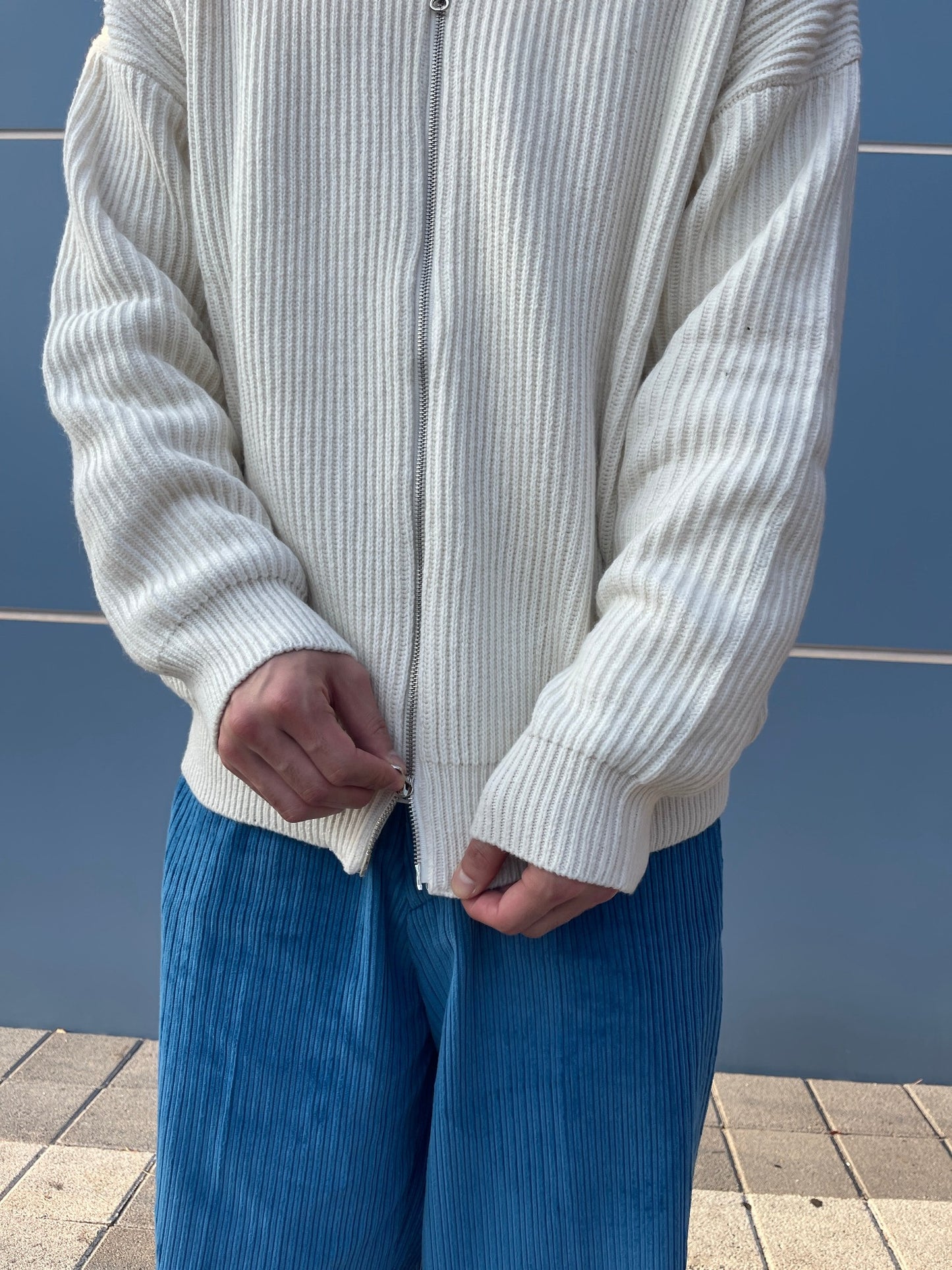 High Neck 2way Zip Up Wool Knit Cream