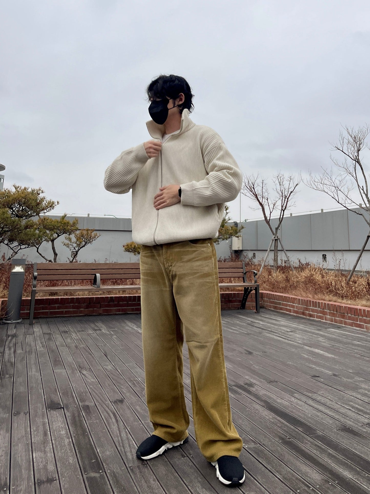 Embo Washing Wide Corduroy Pants Yellow