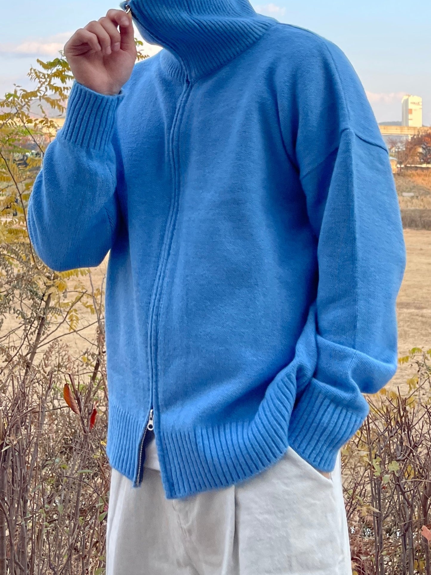 Turtleneck Knit 2way Zipup Skyblue