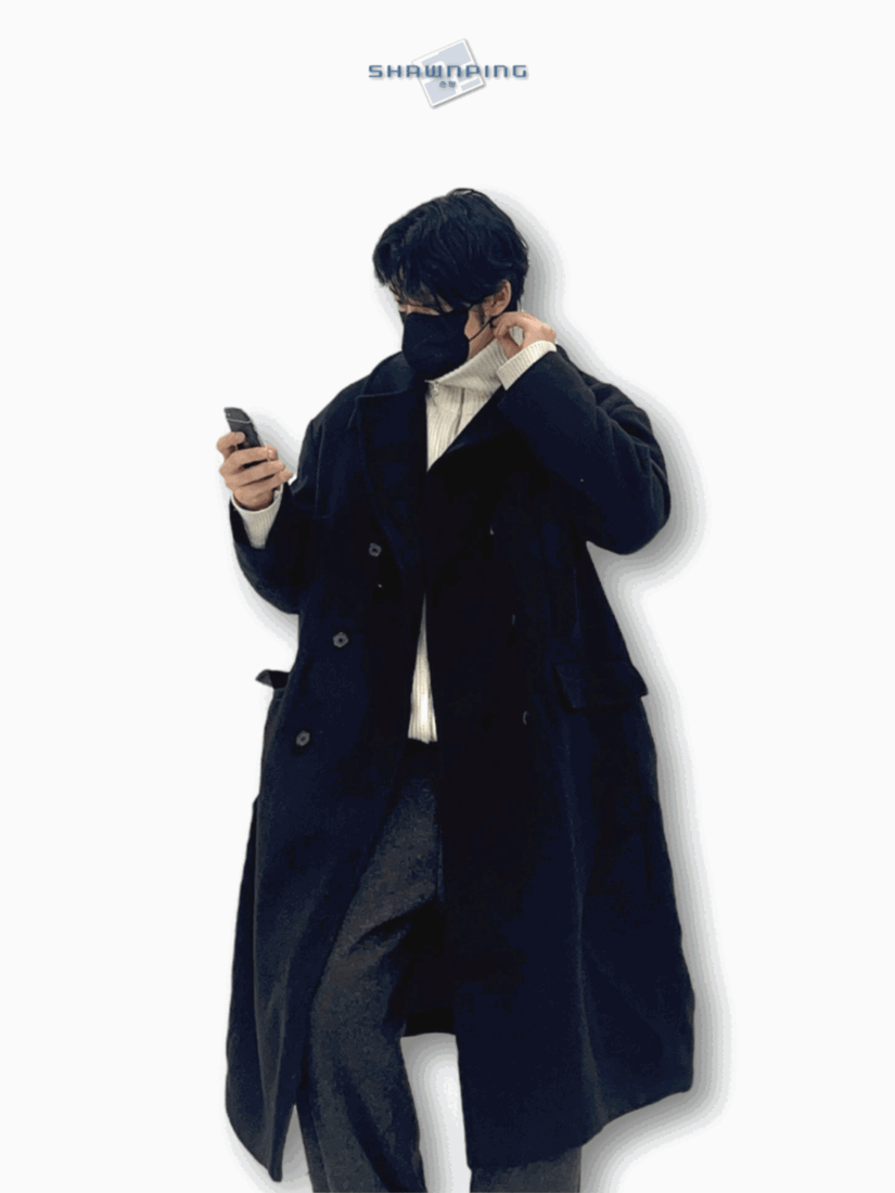 백슬릿 오버핏 남자 울 더블 버튼 롱 코트 블랙 Back Slit Overfit Double Coat Black